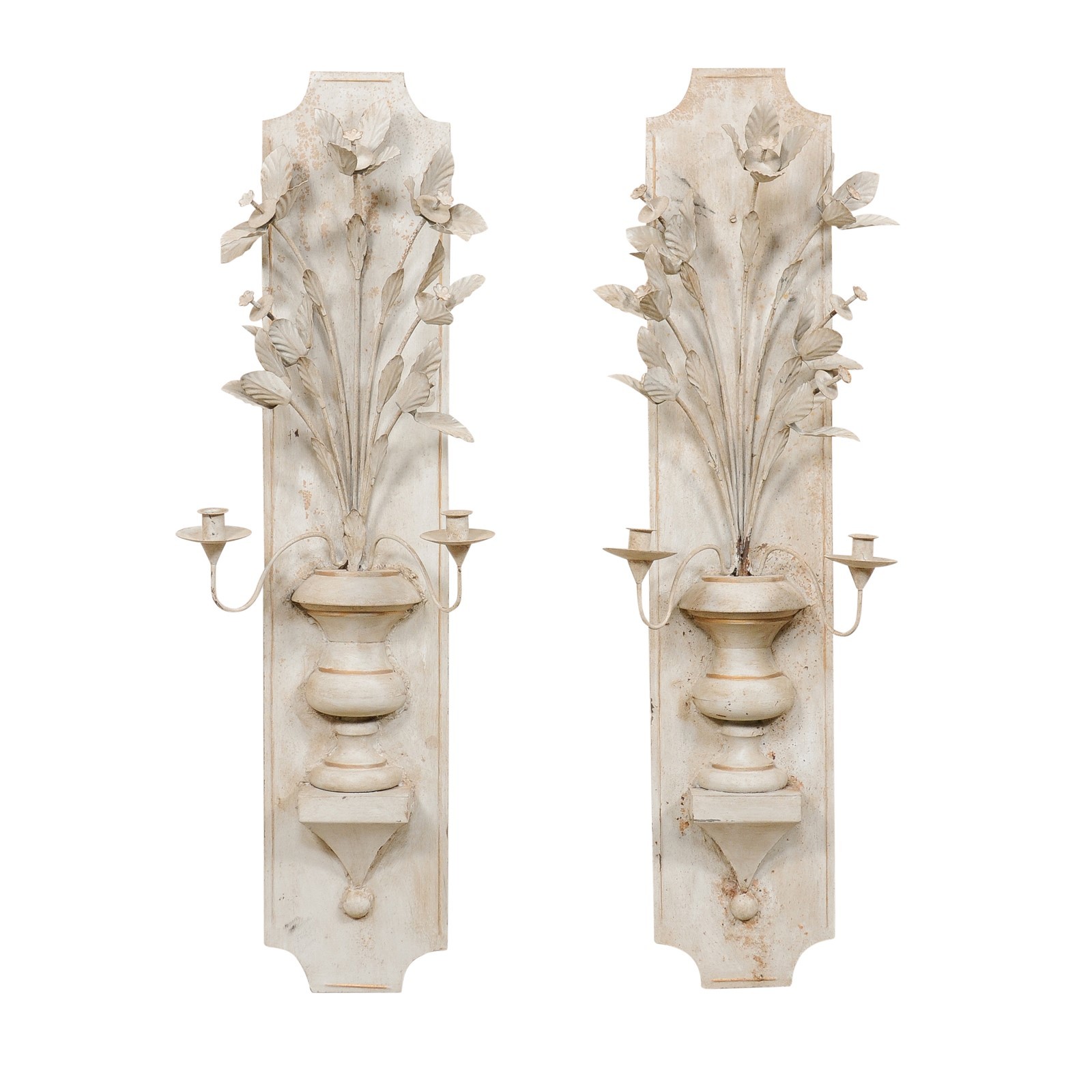 Pair French Floral & Urn Candle Sconces