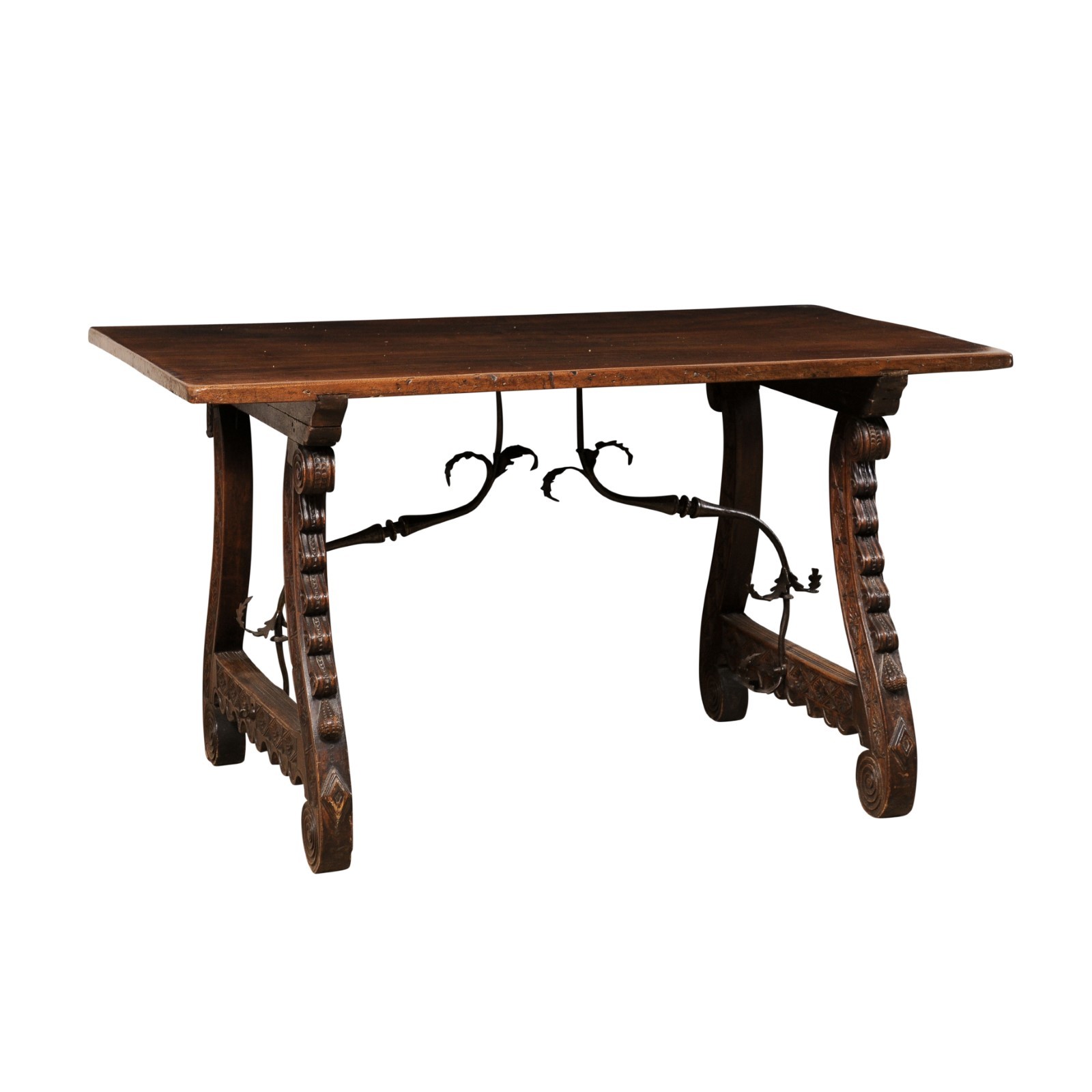 18th C. Italian Carved Trestle Leg Table 