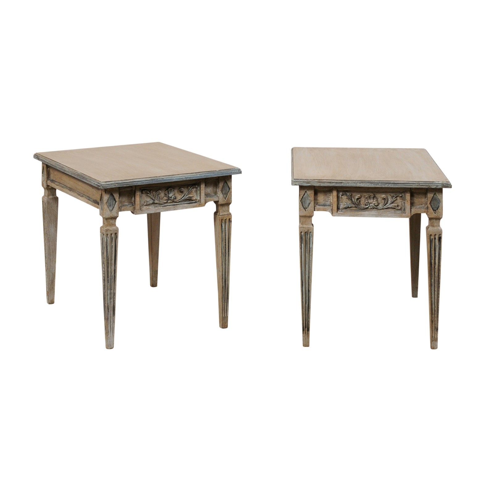 Italian Pair of Carved & Painted End Tables