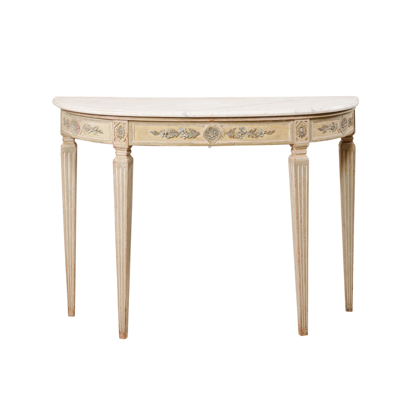 French Demi-lune Console w/Orig. Marble Top
