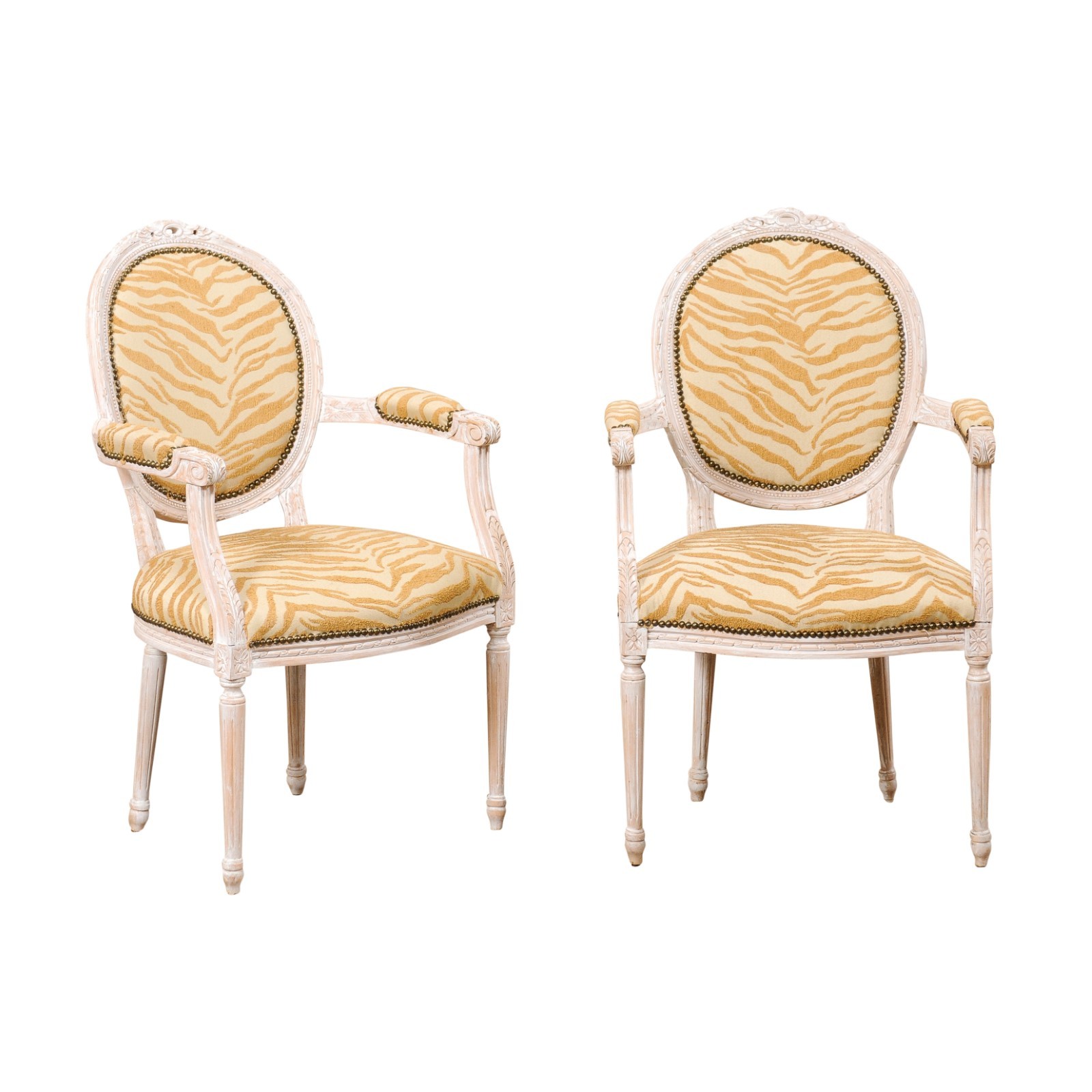 Pair French Style Carved-Wood Armchairs