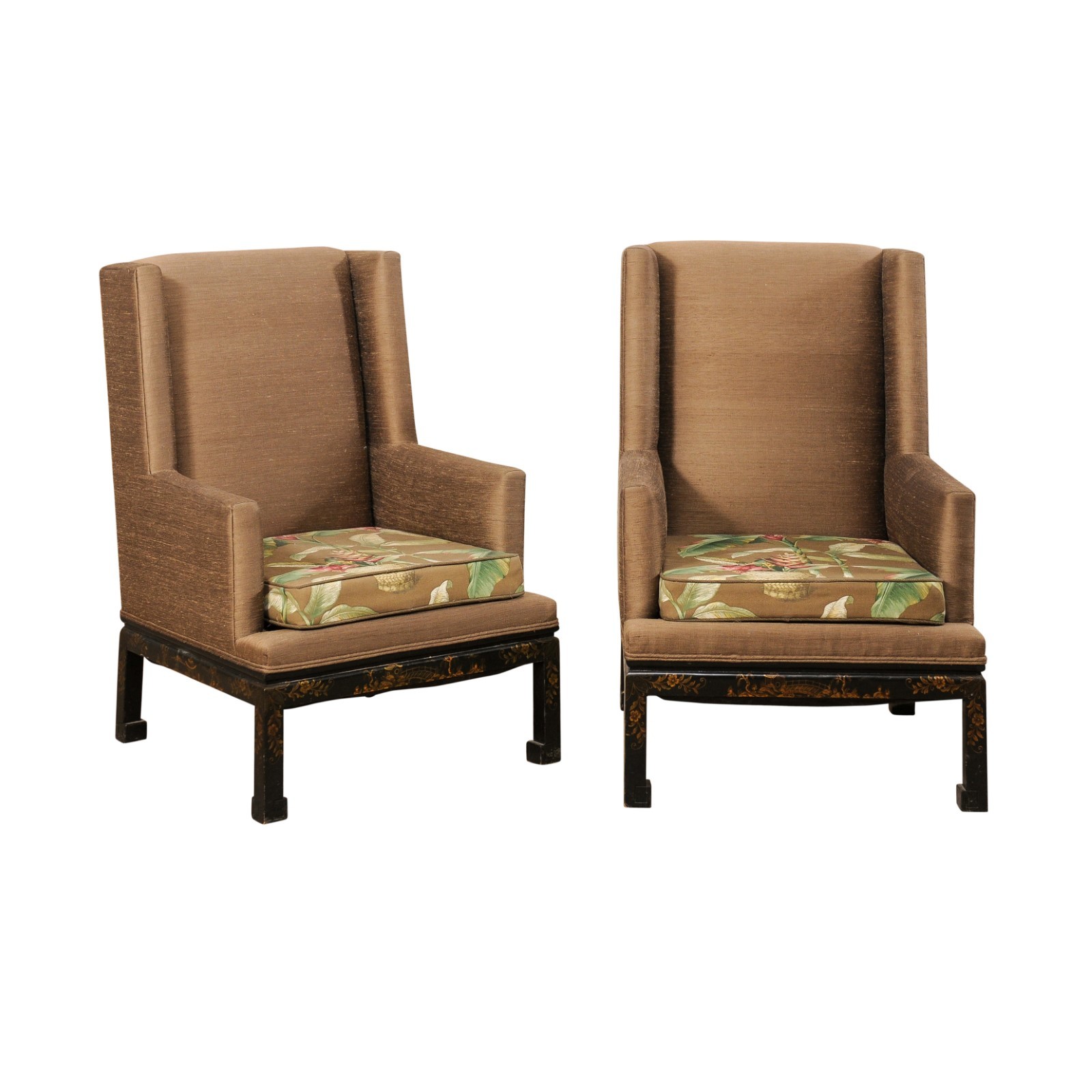 Wingback Armchairs w/Chinoiserie Design