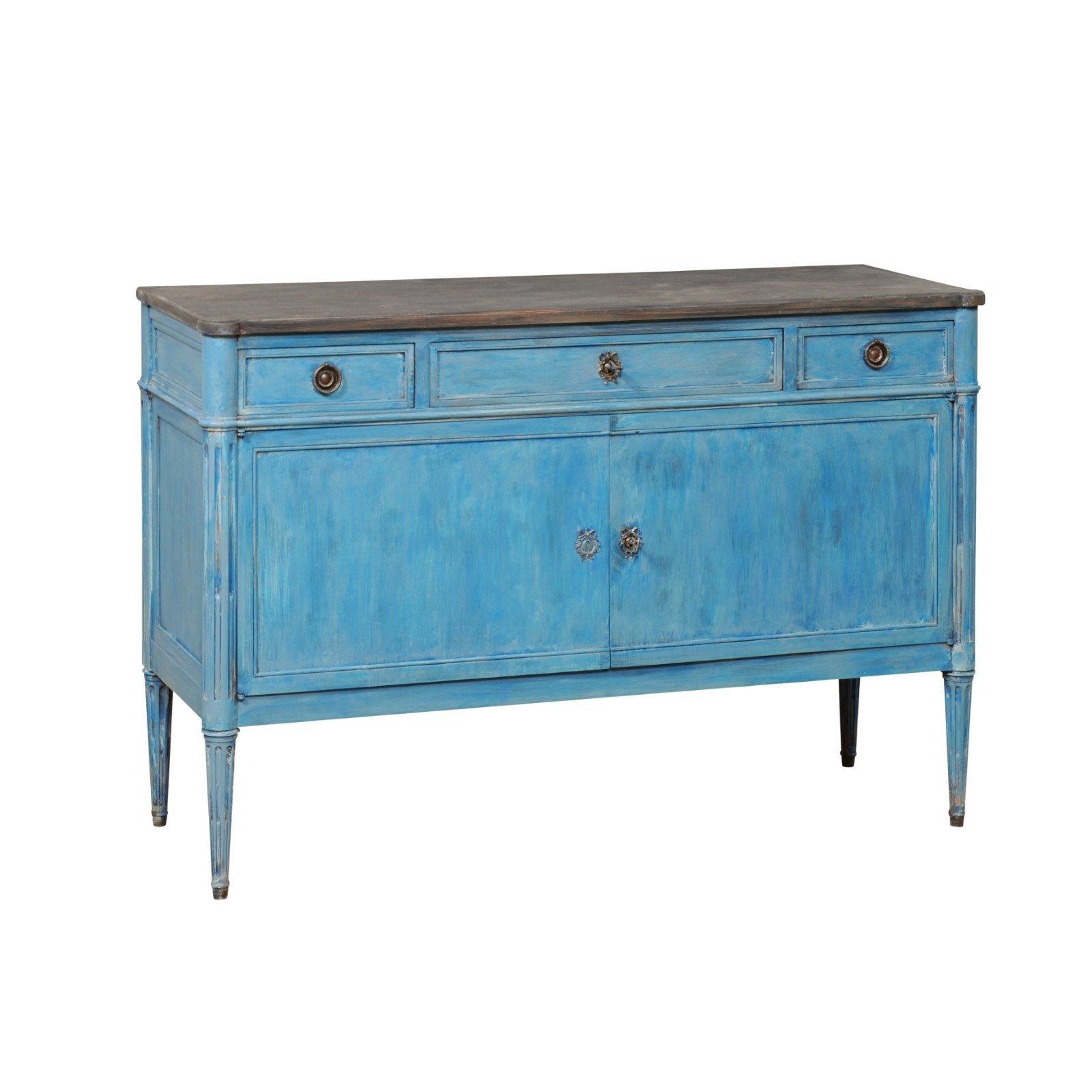 French Antique Carved Buffet Console, Blue