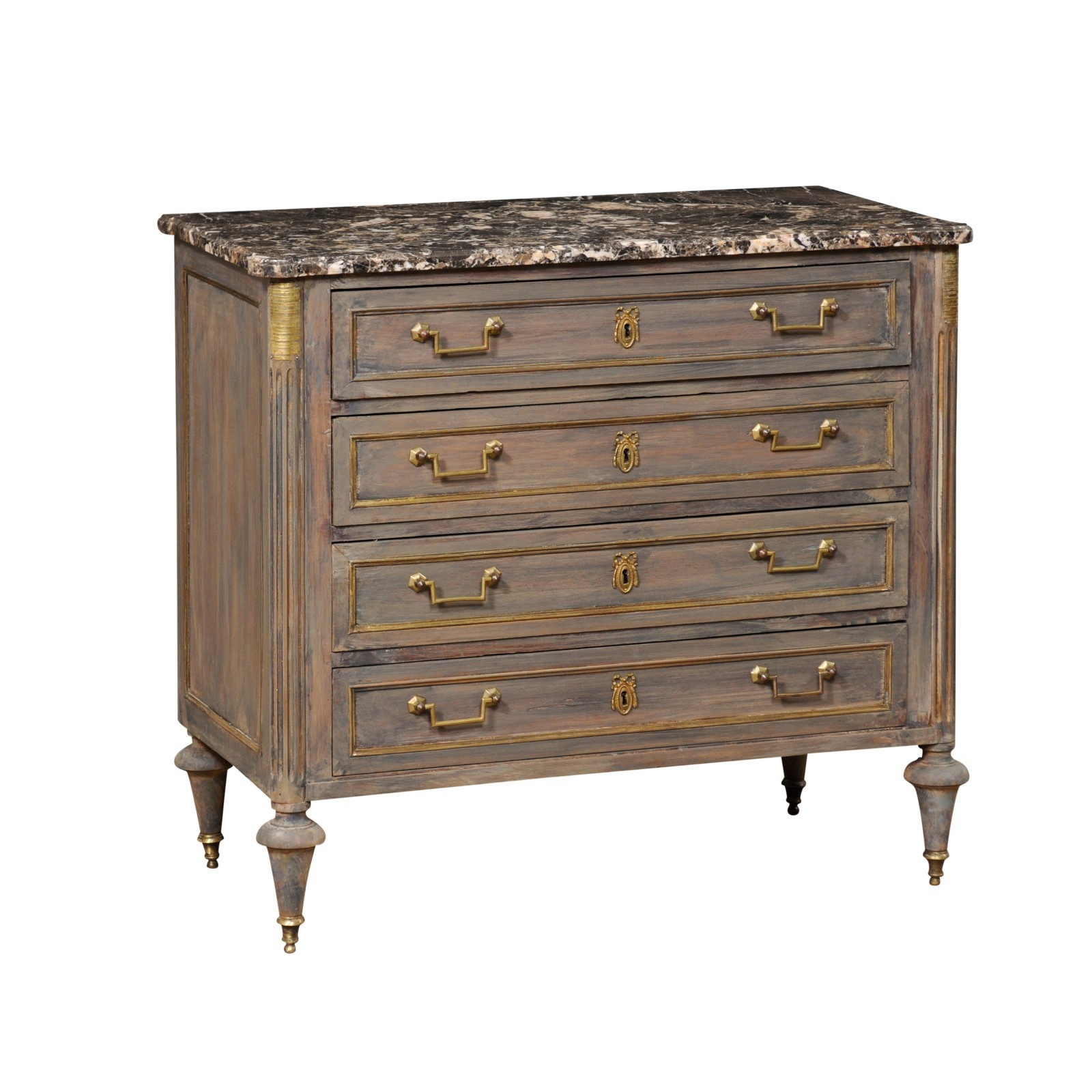 19th C French Marble Top Chest w/Brass Trim