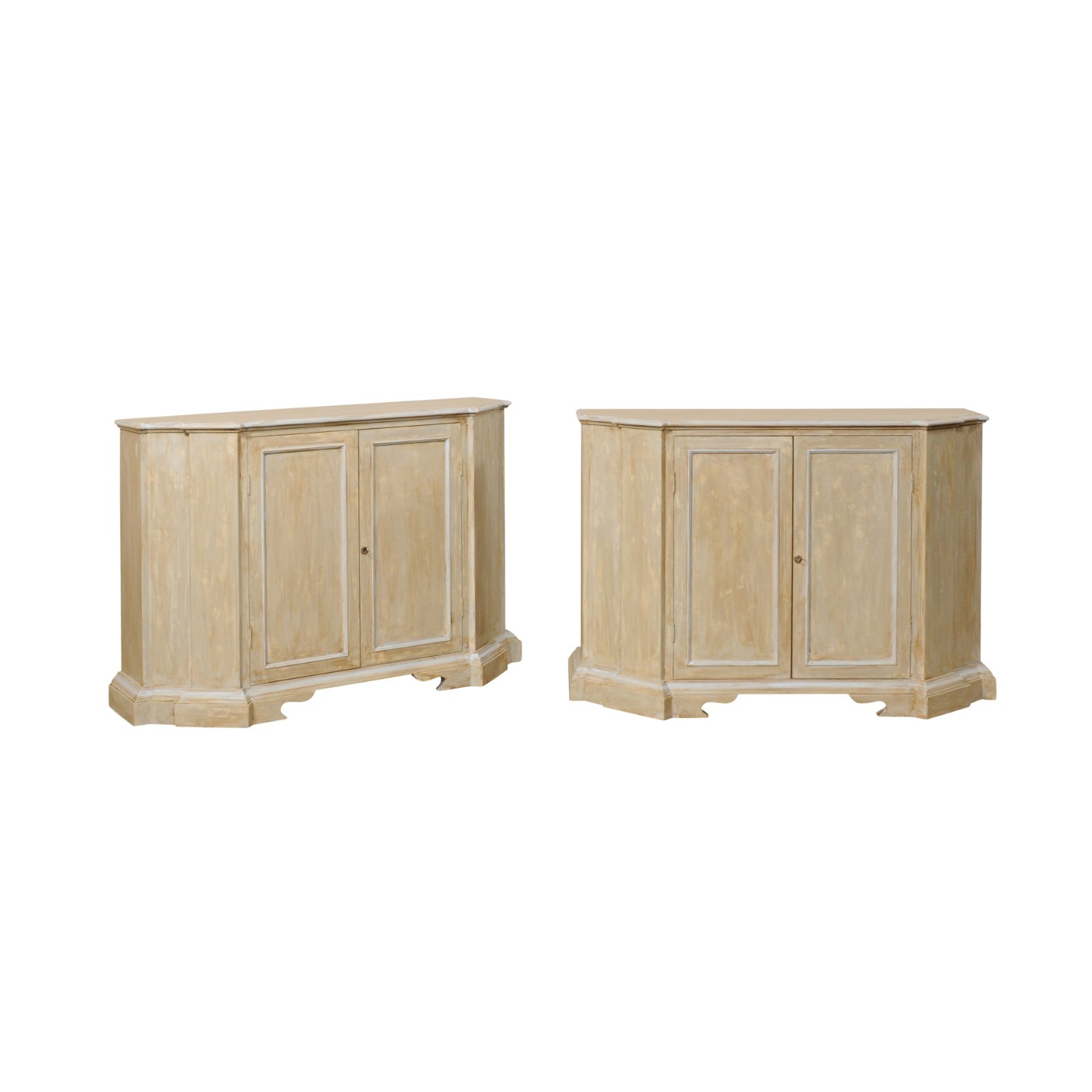 Pair Italian Style 2-Door Credenza Cabinets