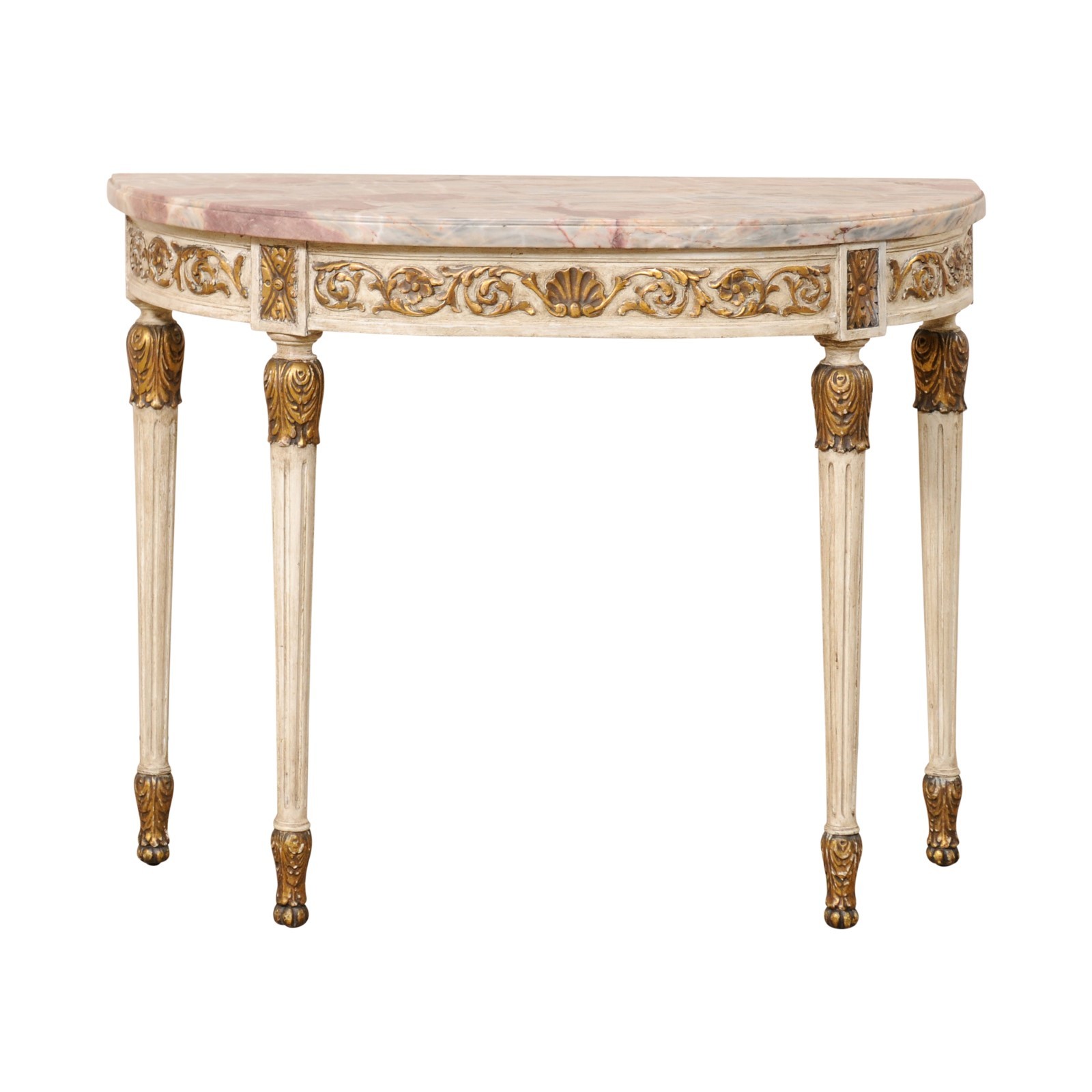 French Carved Console w/Colorful Marble Top