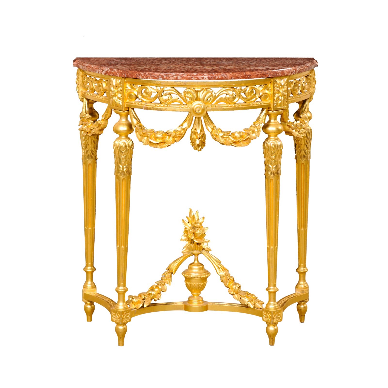 Neoclassical Petite Marble top Gilt Console