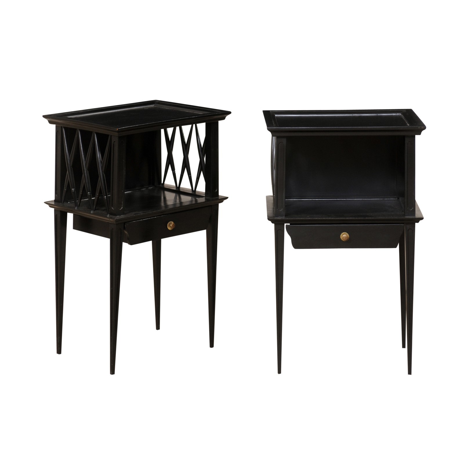 Pair French Mid-Century Black End Tables
