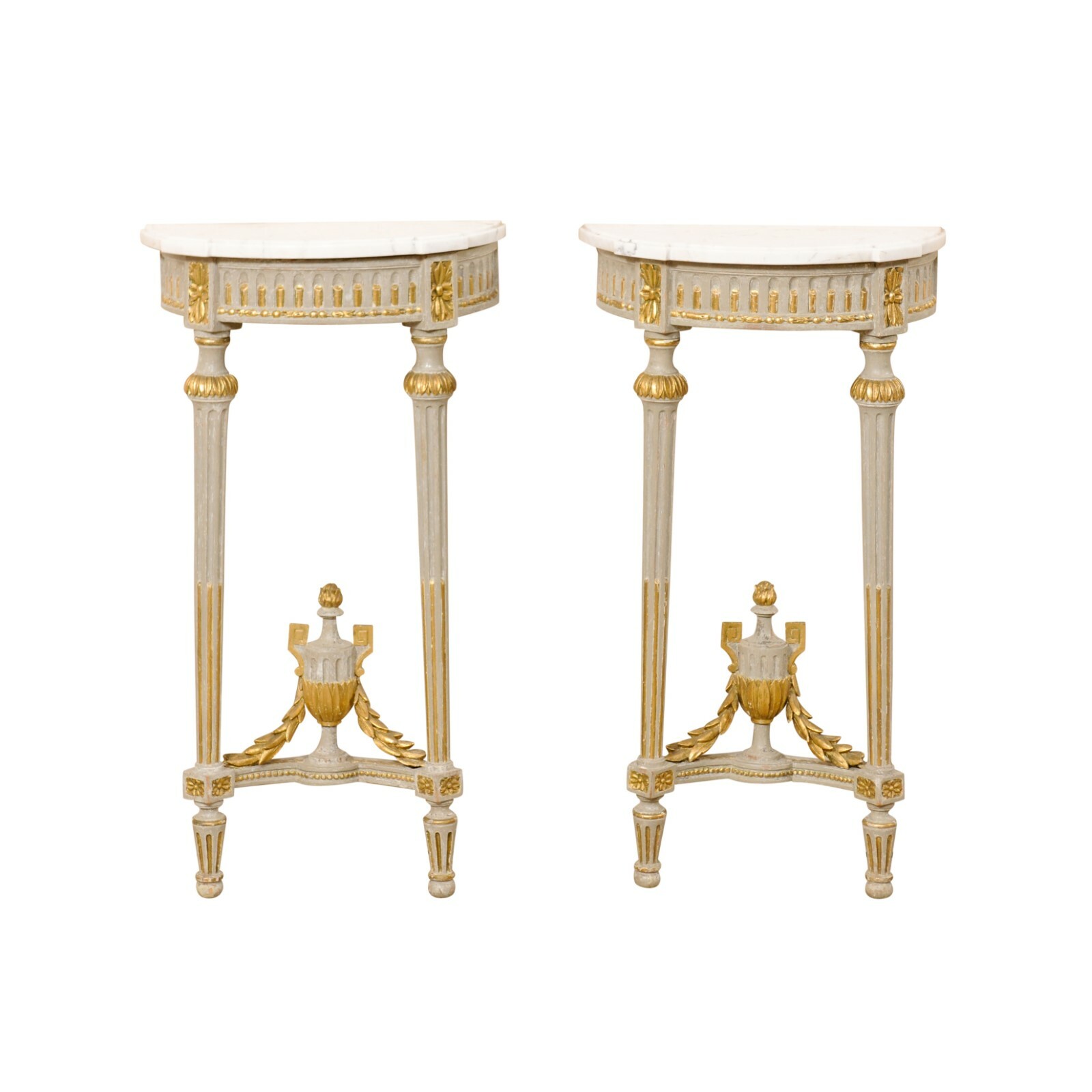Petite Neoclassic Marble Top Wall Consoles