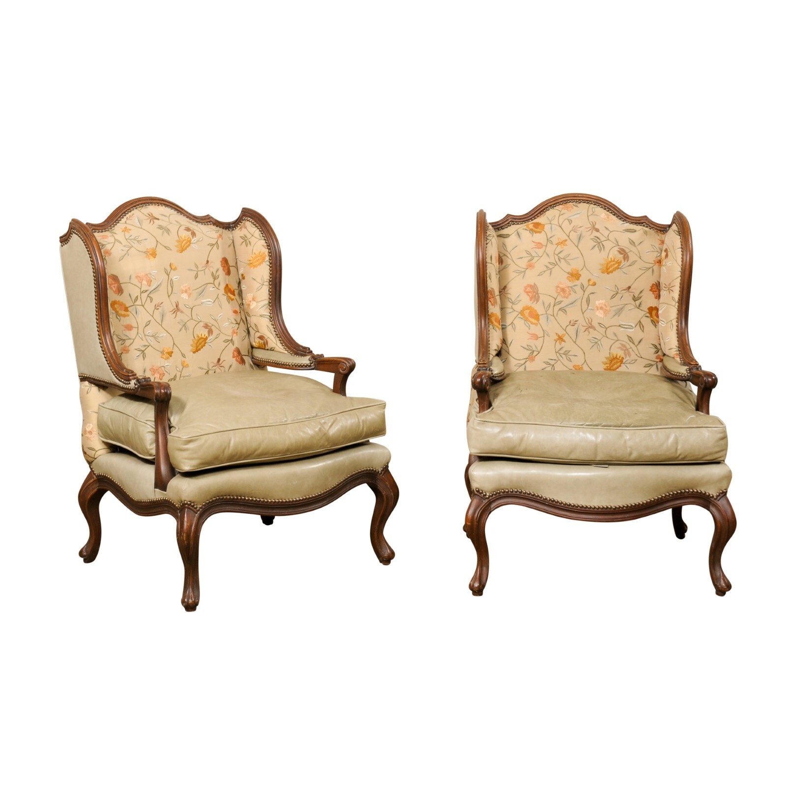 Pair Nice-Size Wing-Back Chairs, Mid 20th C