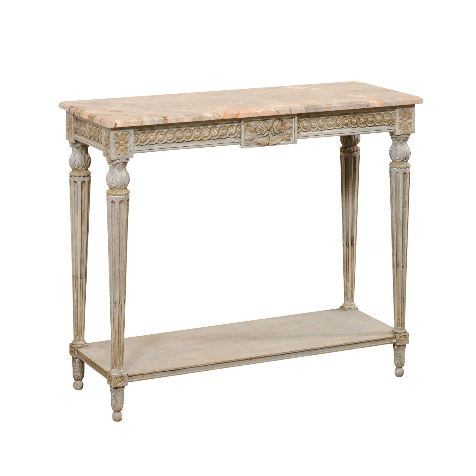 French Marble Top Console w/Lower Shelf