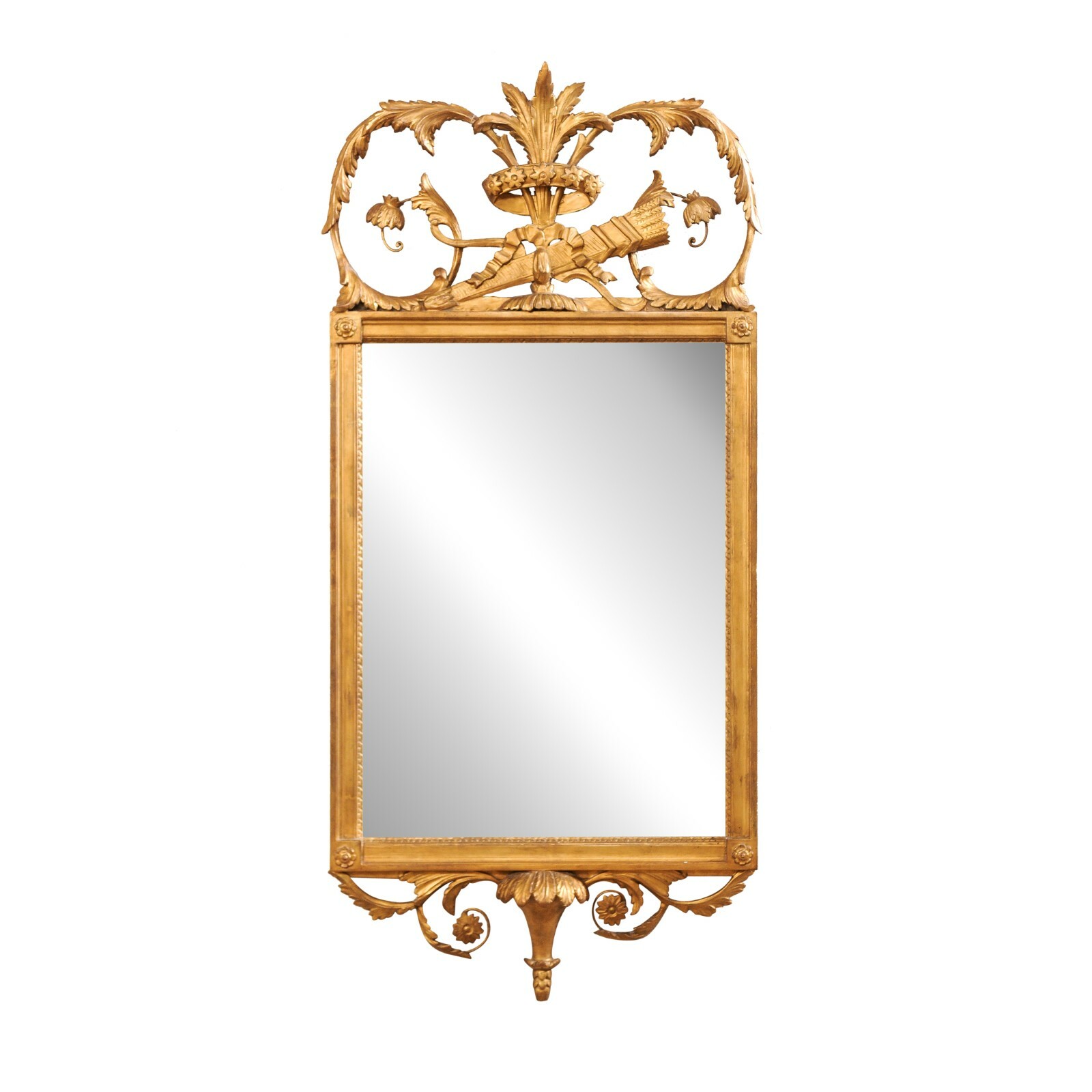 Italian Gilt Mirror w/Ornately Carved Crest