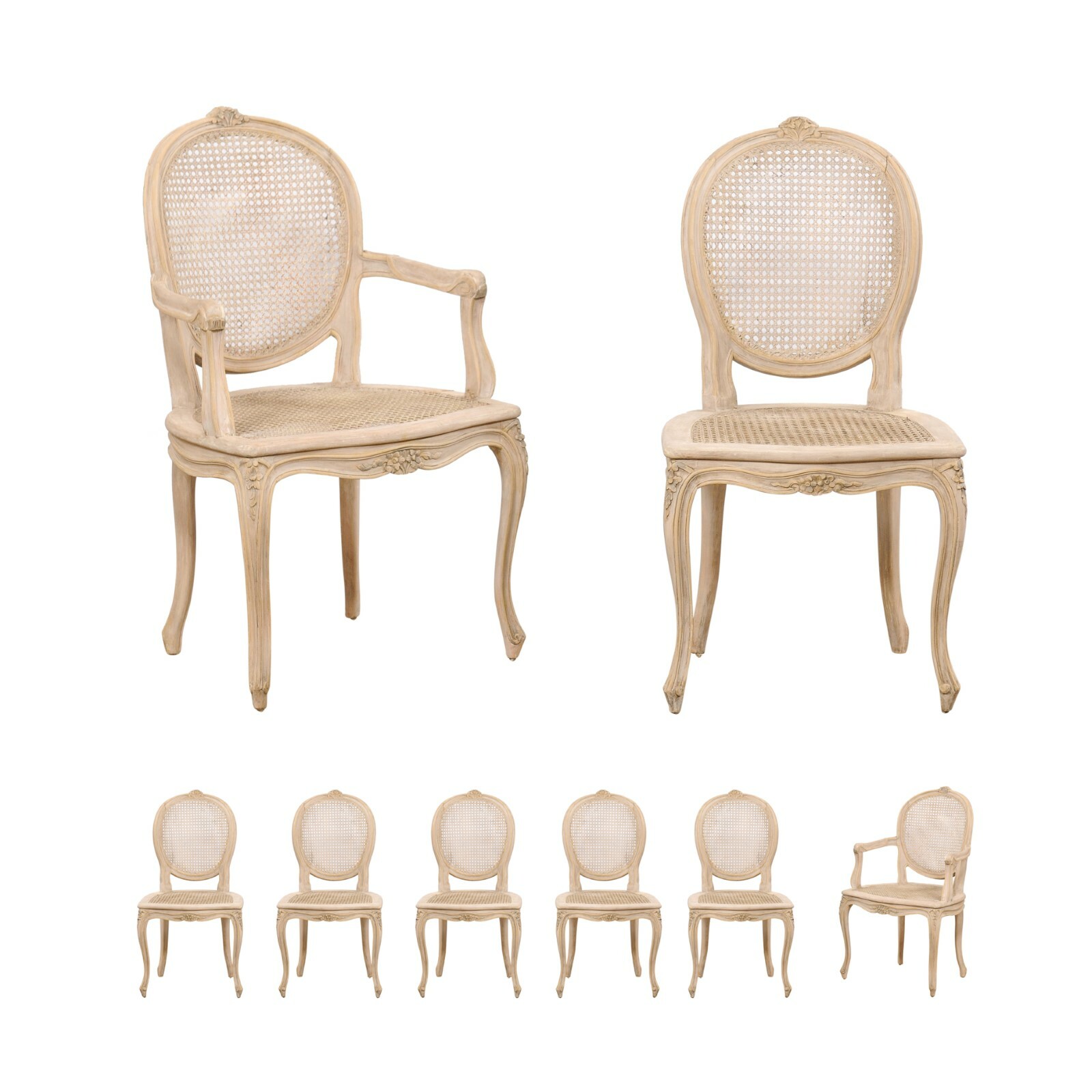 Set of 8 Louis XV Style Caned Dining Chairs