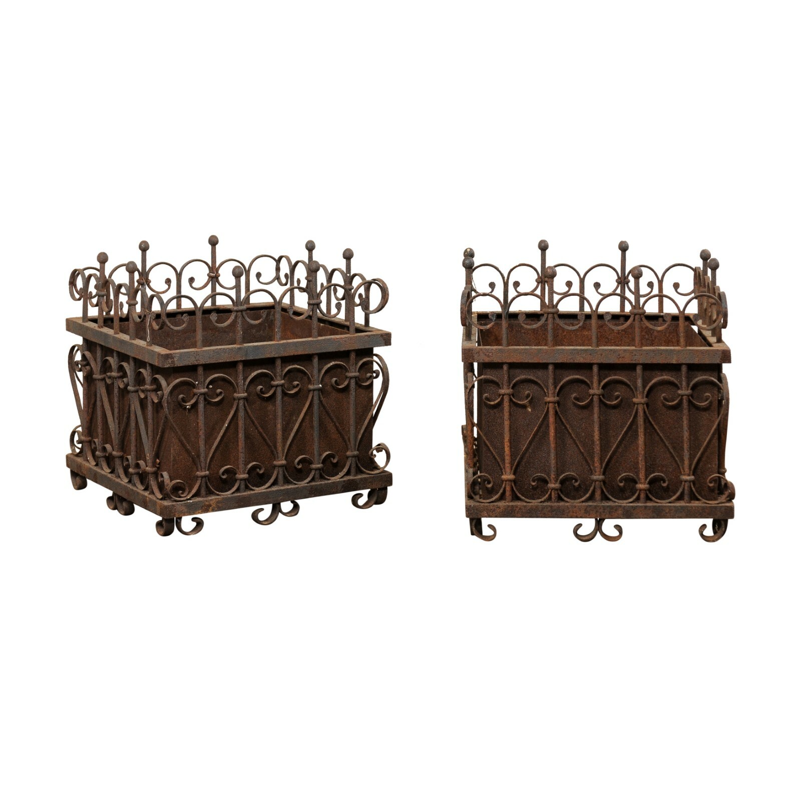 French Pair Antique Wrought Iron Planters