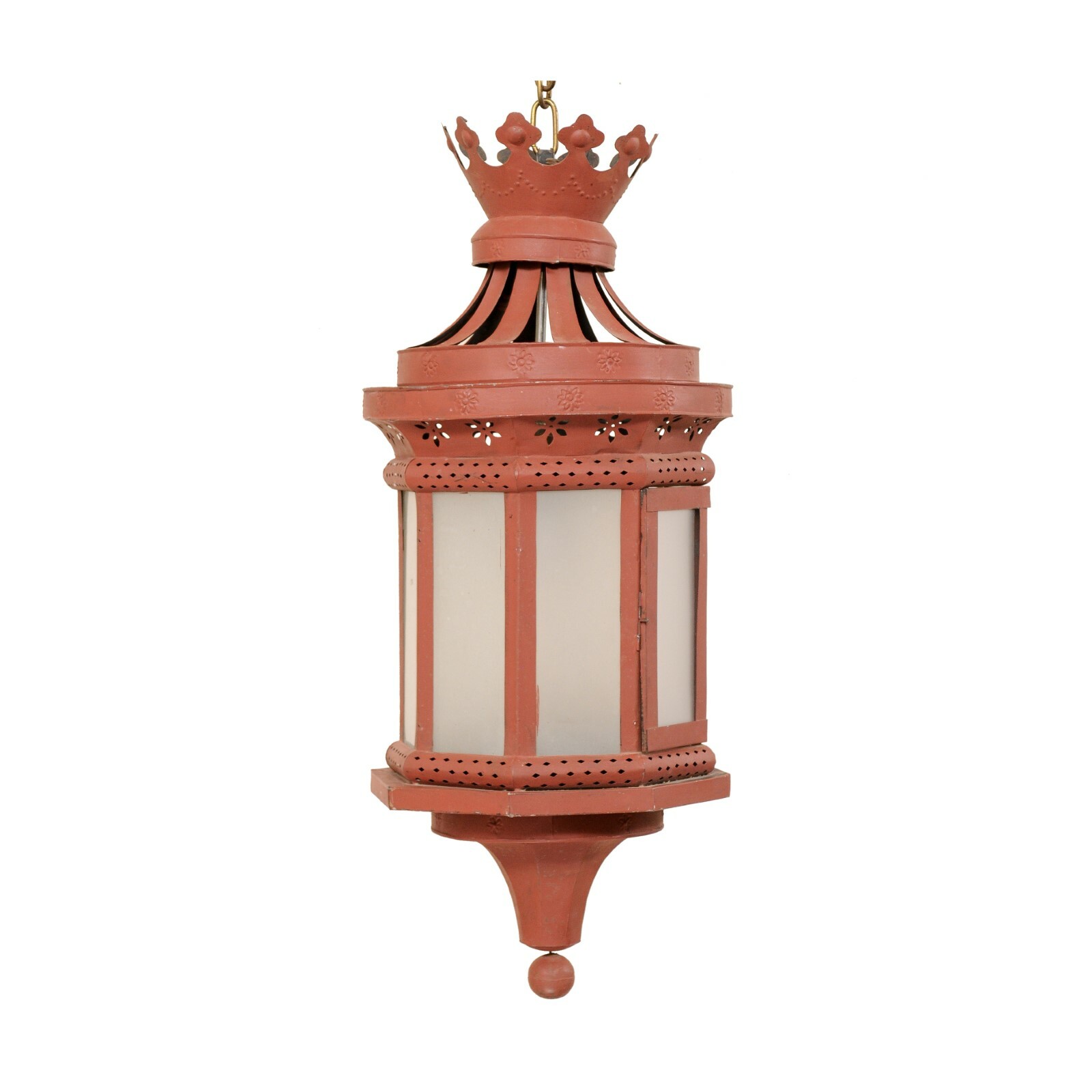 Antique Red Tole & Crown Top Lantern, Italy