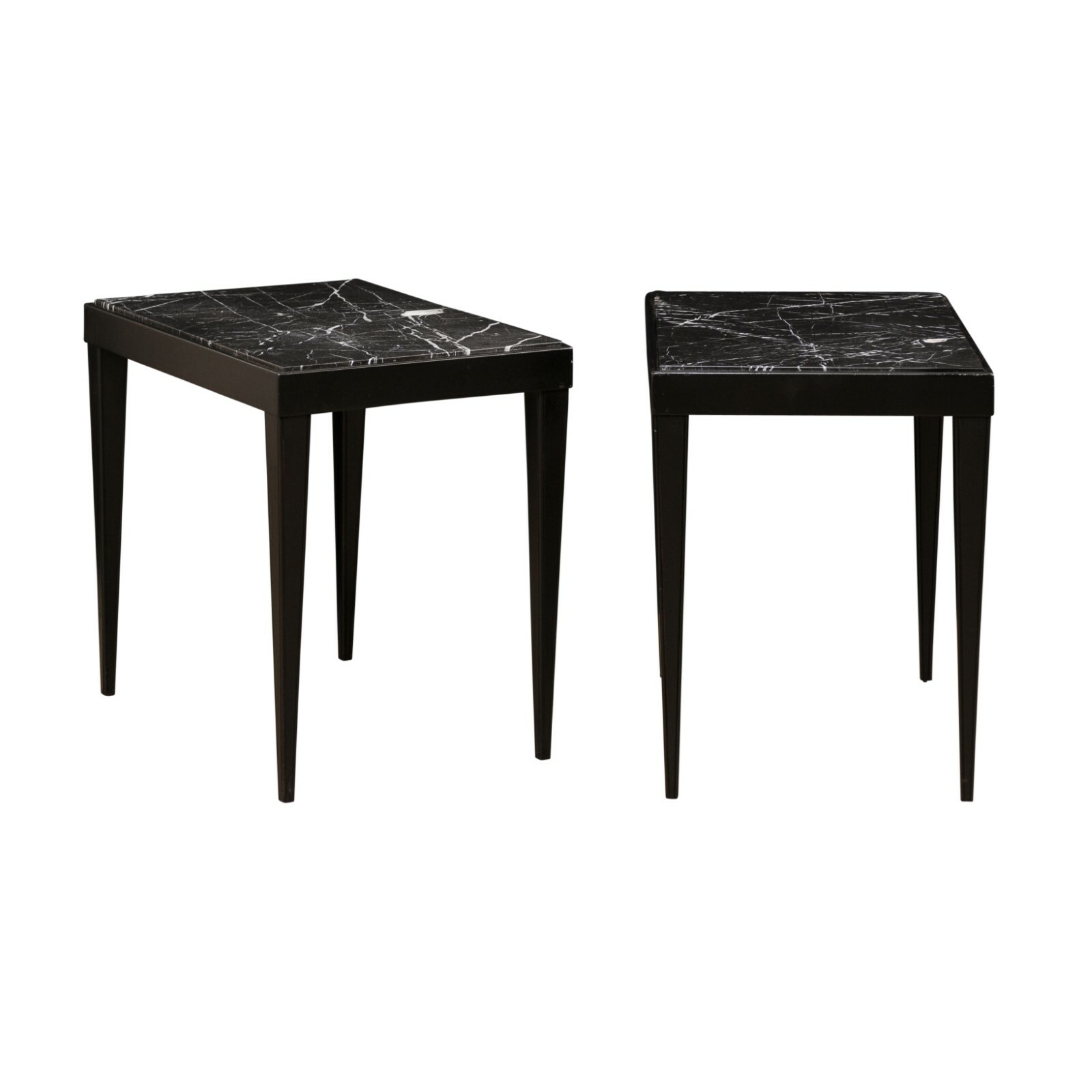 French Sleek Black Marble Top Side Tables