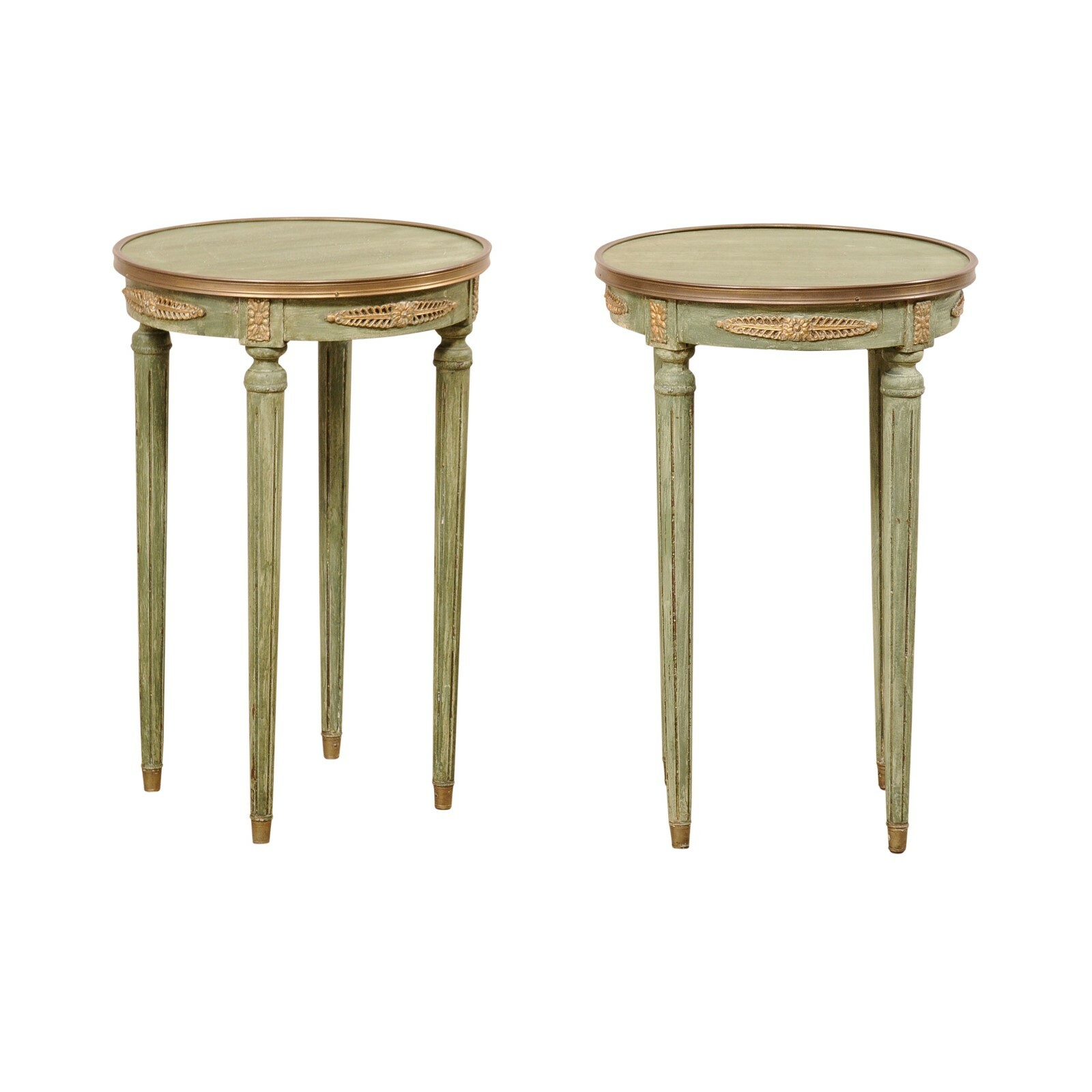 Pair French Empire Style Round End Tables