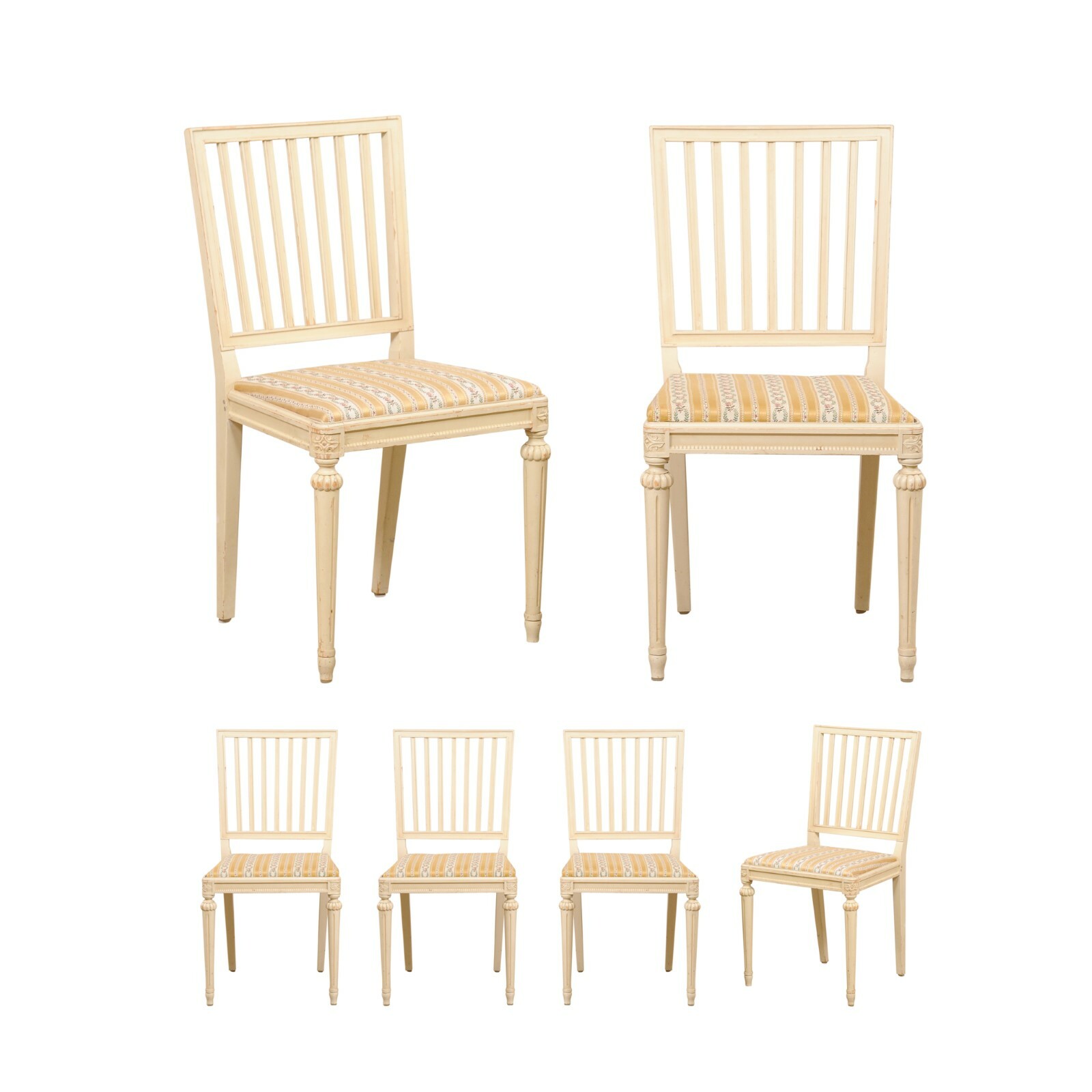 Swedish Set of 6 Side Chairs, Cream Finish