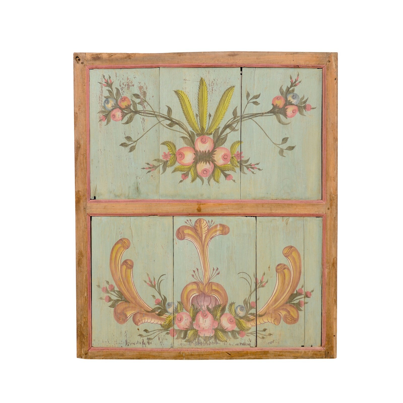 19th C. Floral-Painted Wooden Wall Panel