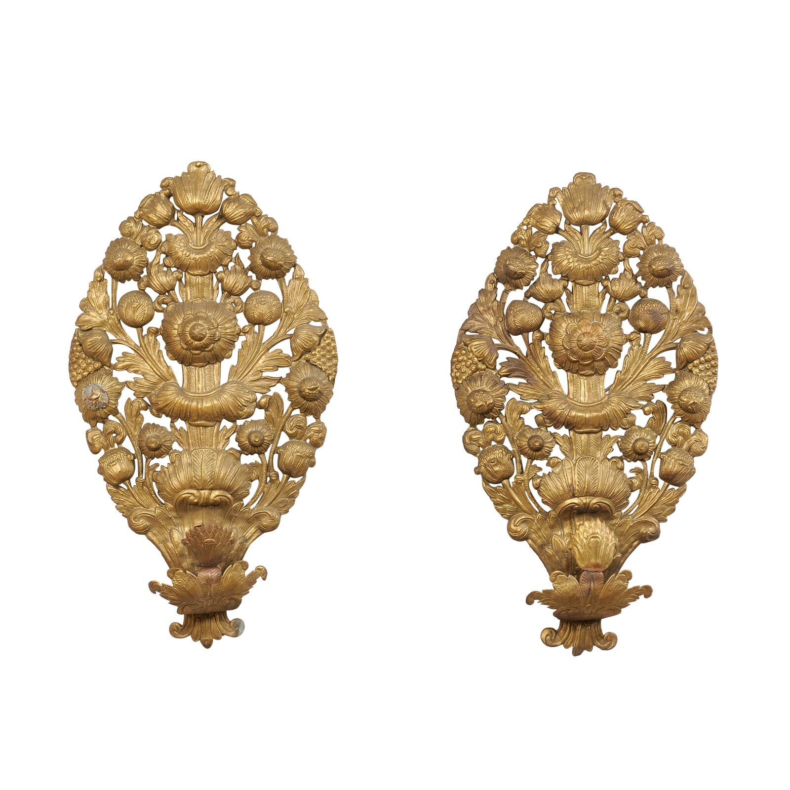 Late 18th C. French Brass Repoussé Sconces