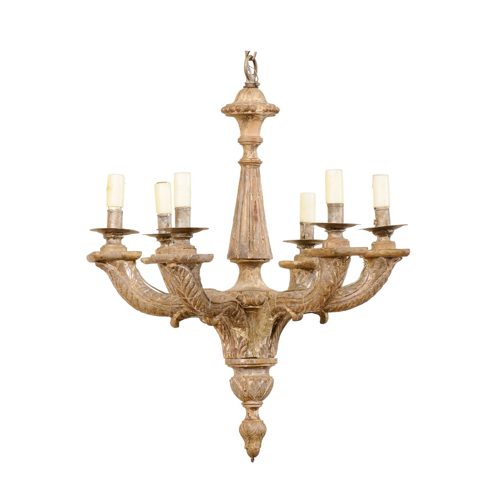 French Carved-Wood Six-Light Chandelier