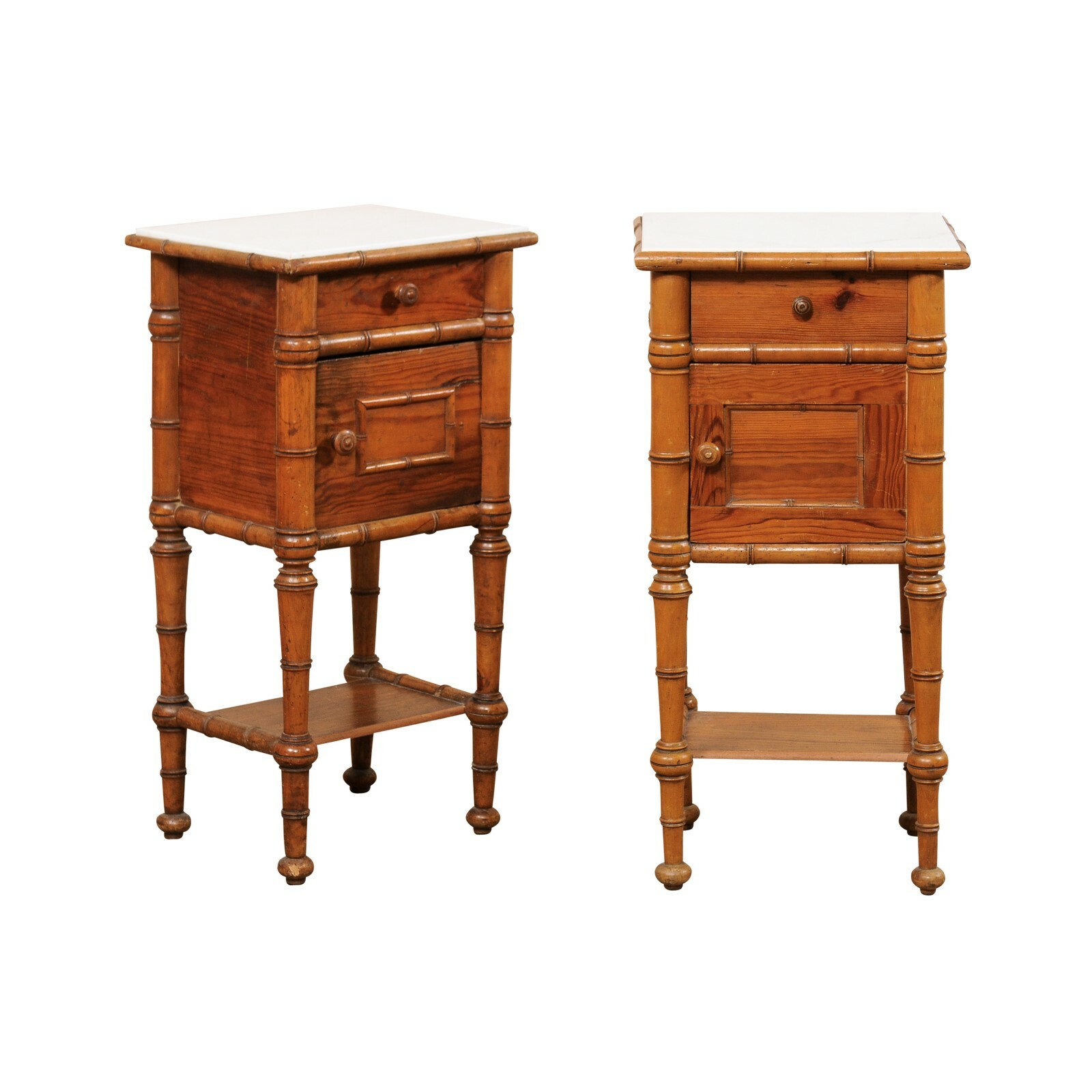 Pair Antique Side Chests with Marble Tops