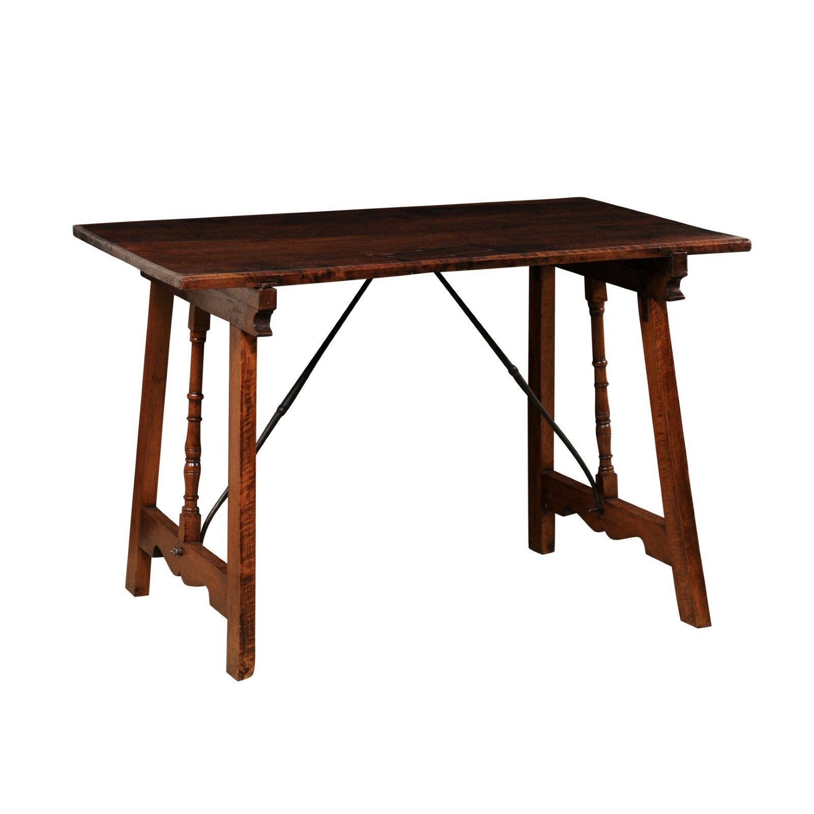 Spanish Walnut Stretcher Table, 19th C.