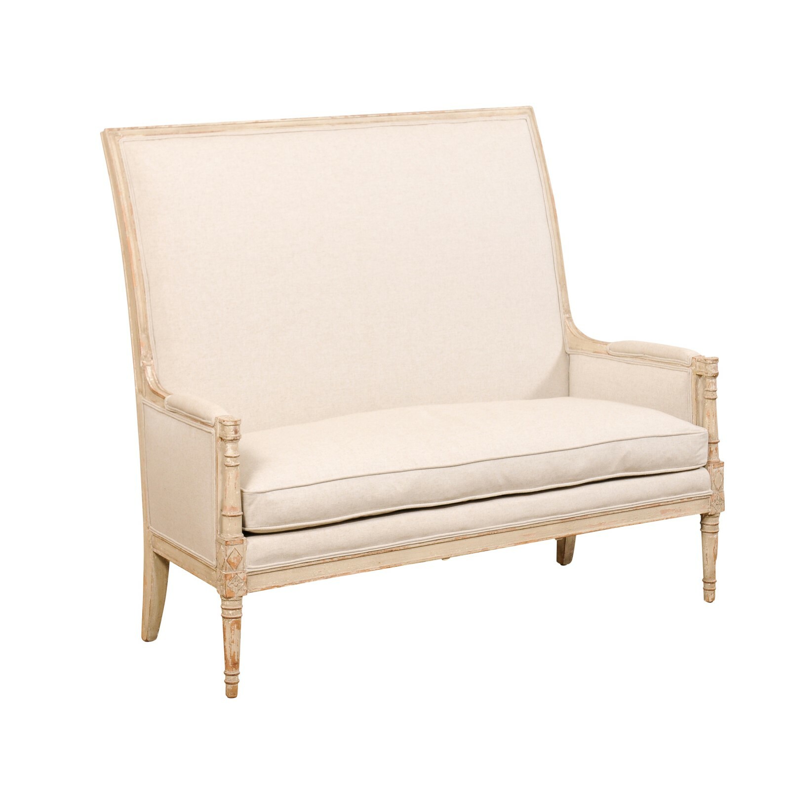 French Style High-Back Upholstered Settee 