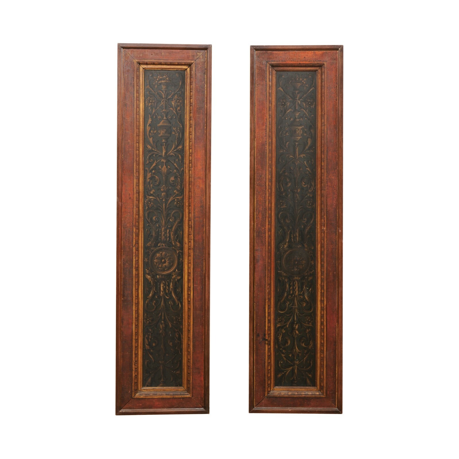 French Pair Tall Decorative Panels, 19th C.