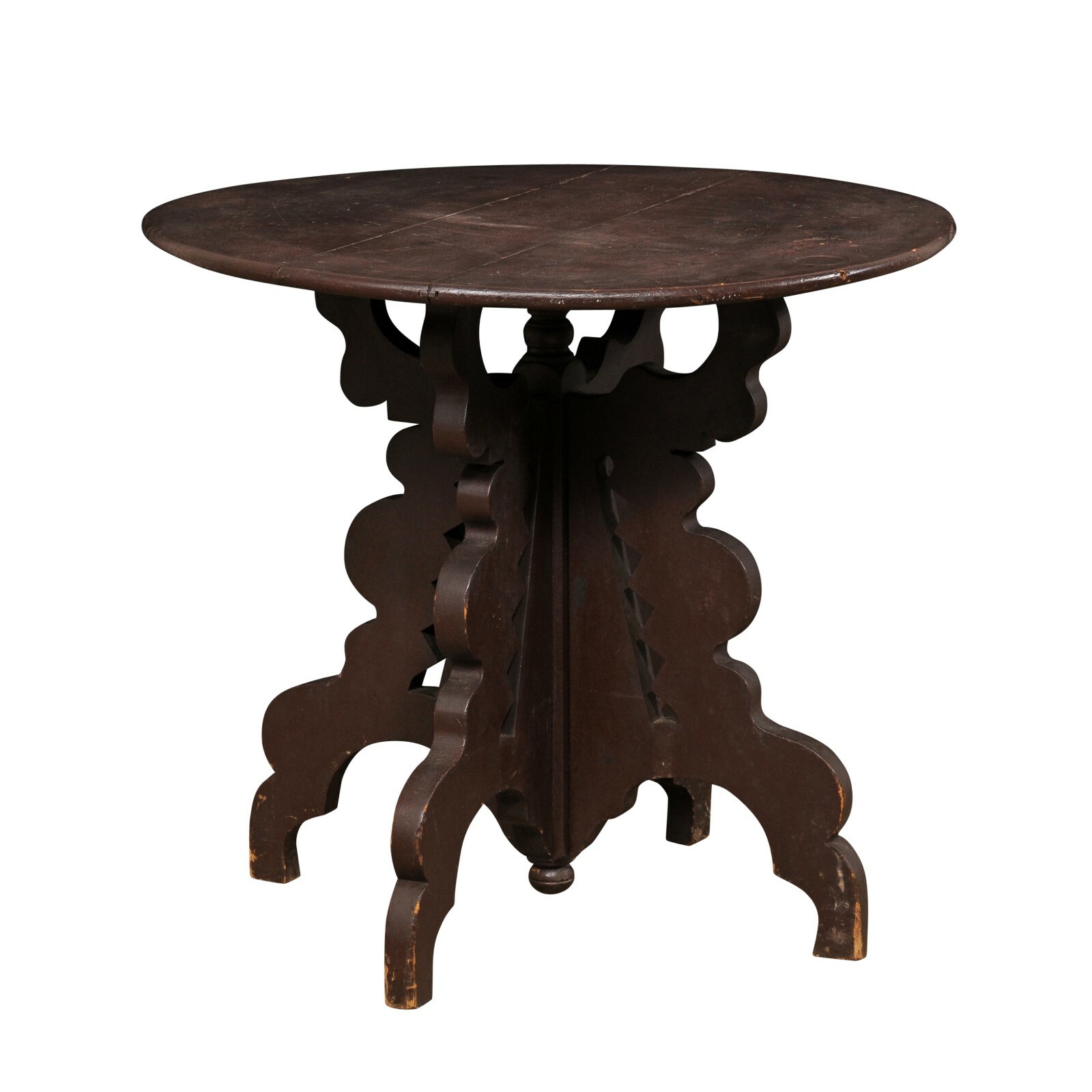 Antique Guéridon Carved-Wood Table, 34" W