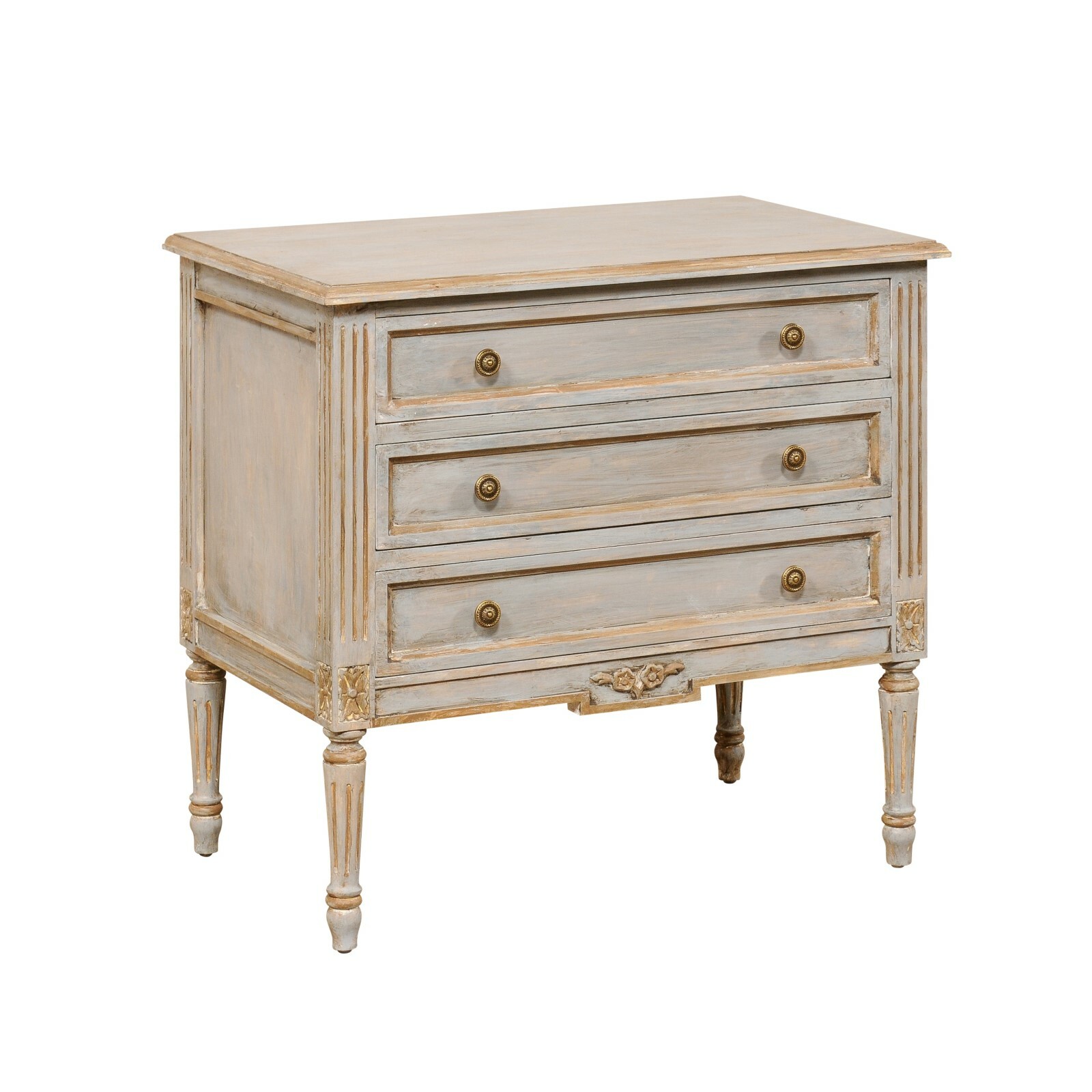 French Vintage Neoclassic Chest, Blue/Gray