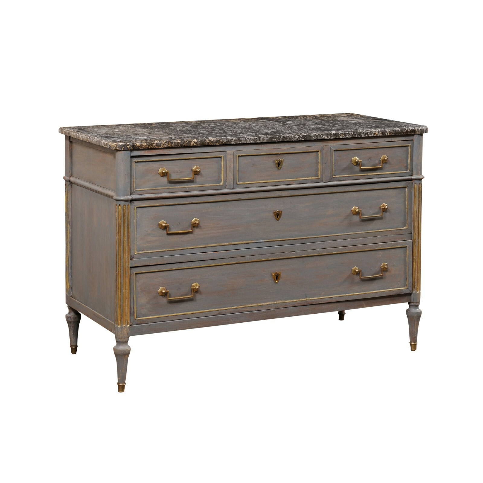 French Neoclassic Marble Top Chest, 19th C.
