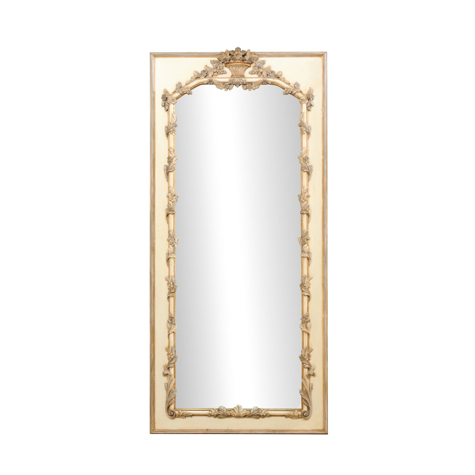 French Floral Carved & Painted Pier Mirror