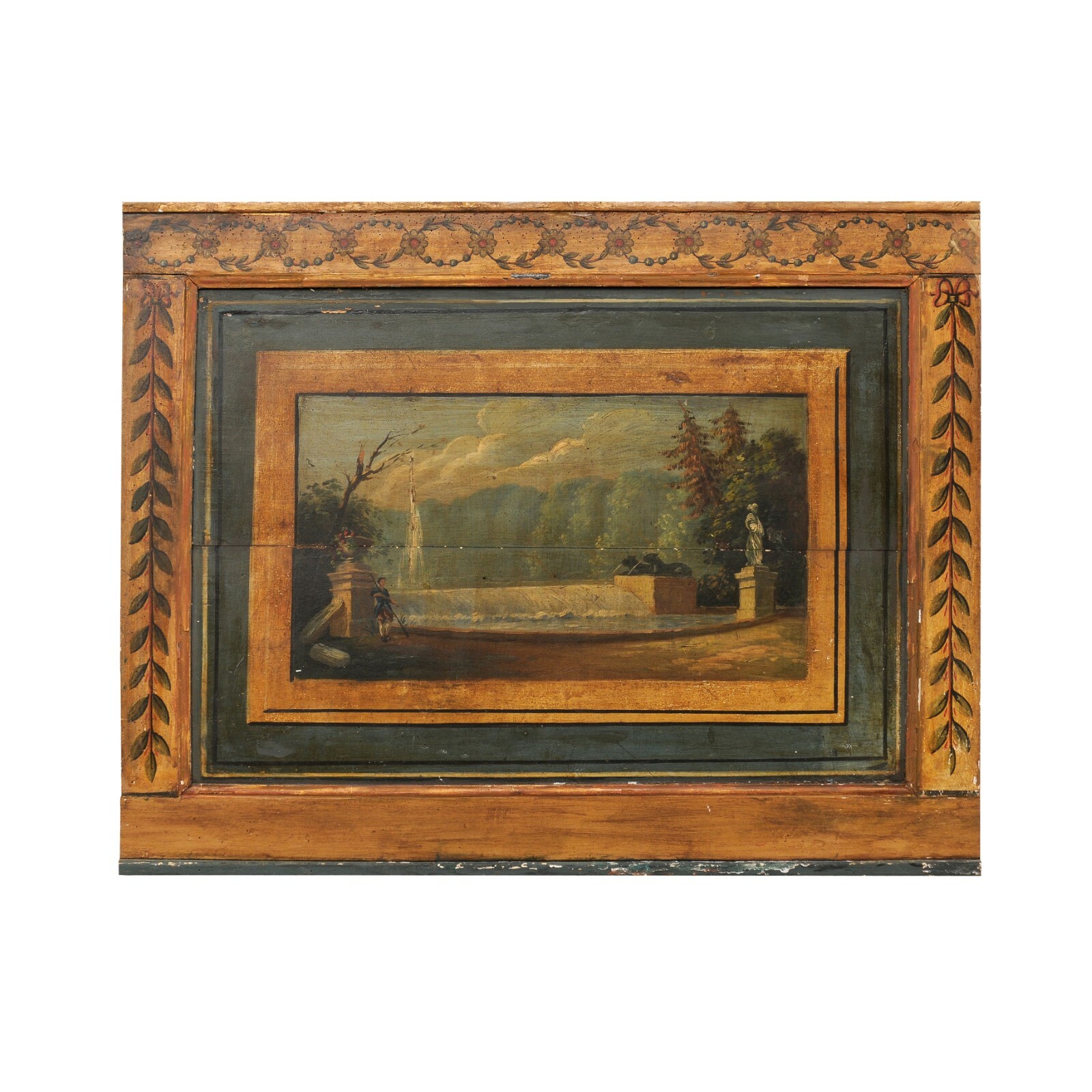 French Wood Plaque with Painted Landscape 