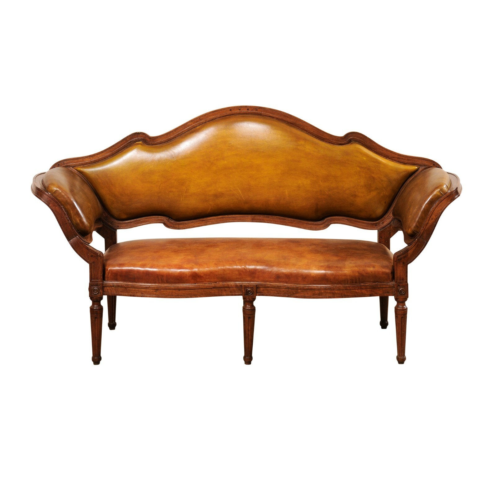 Venetian 19th C. Leather & Wood Sofa, Italy