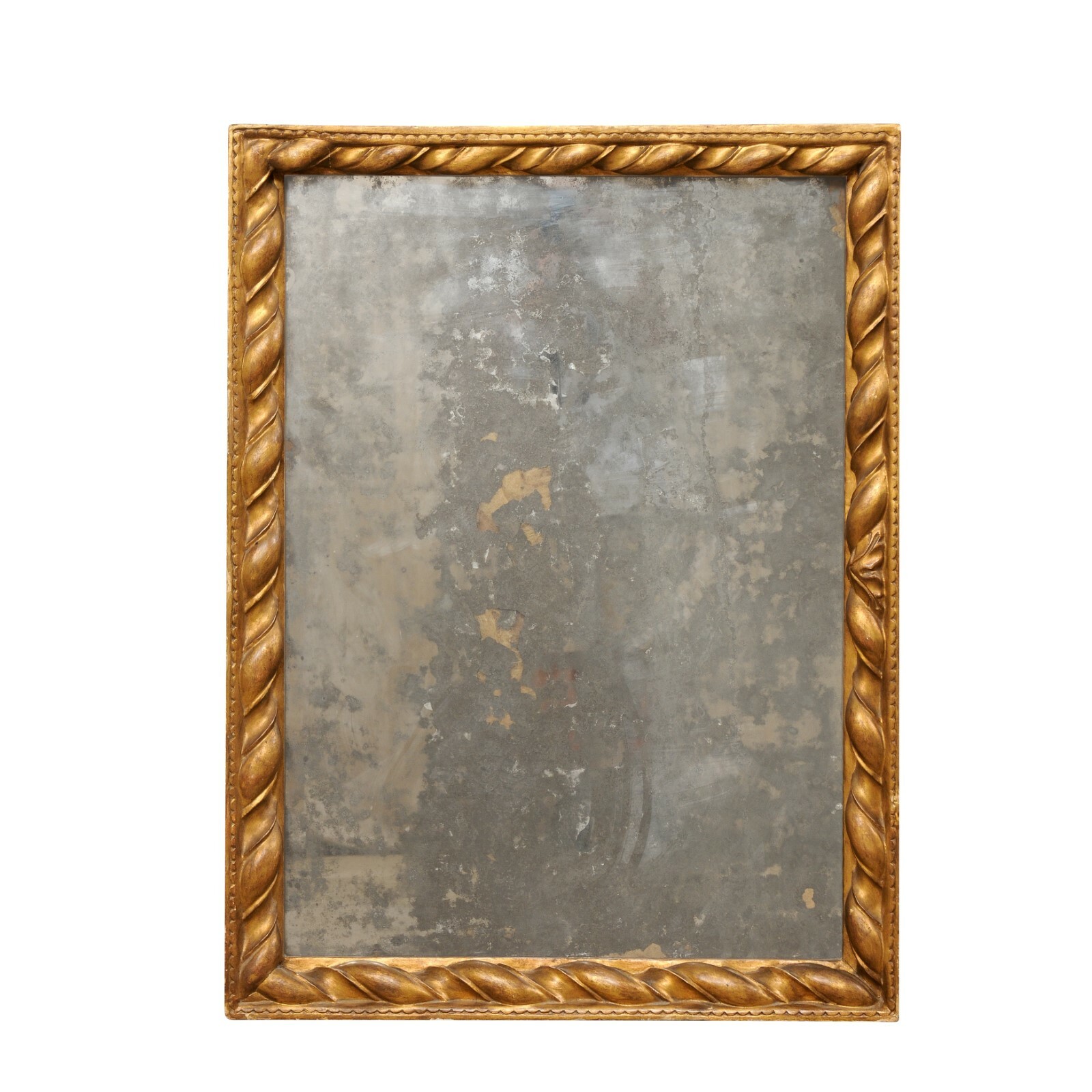 French Mirror w/Rope-Carved Bronze Surround