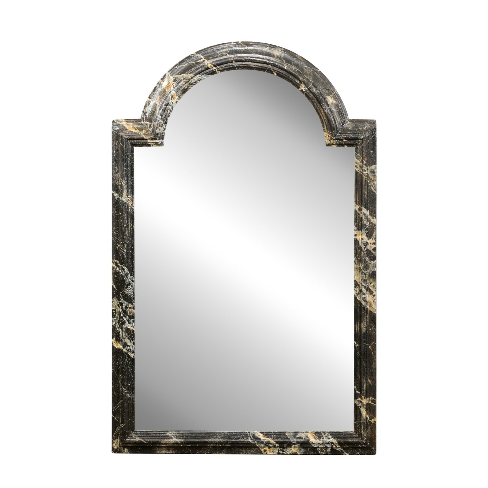18th C. French Arched Mirror, Faux-Marbled