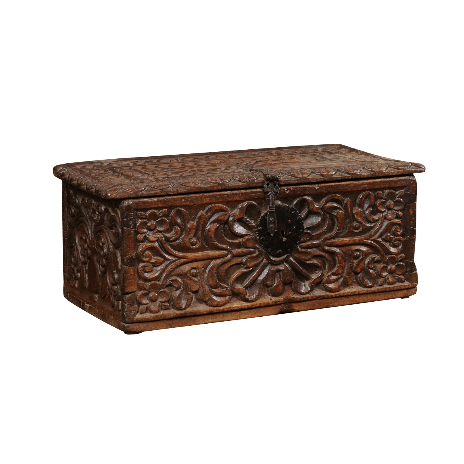 18th C. Spanish Colonial Carved-Wood Trunk