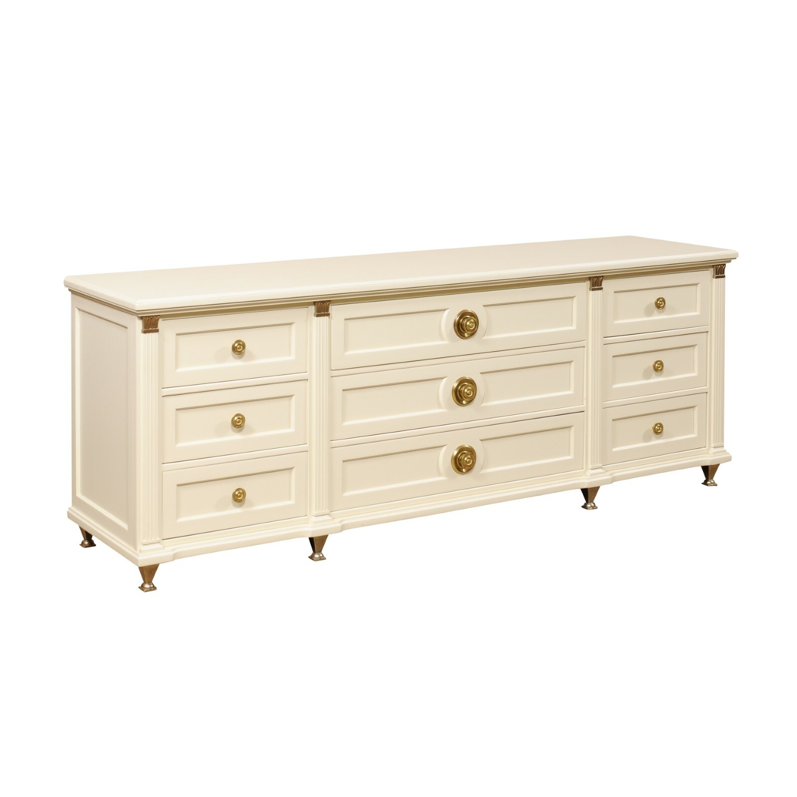 Vintage 7 Ft Chest of Drawers, Ivory & Gold