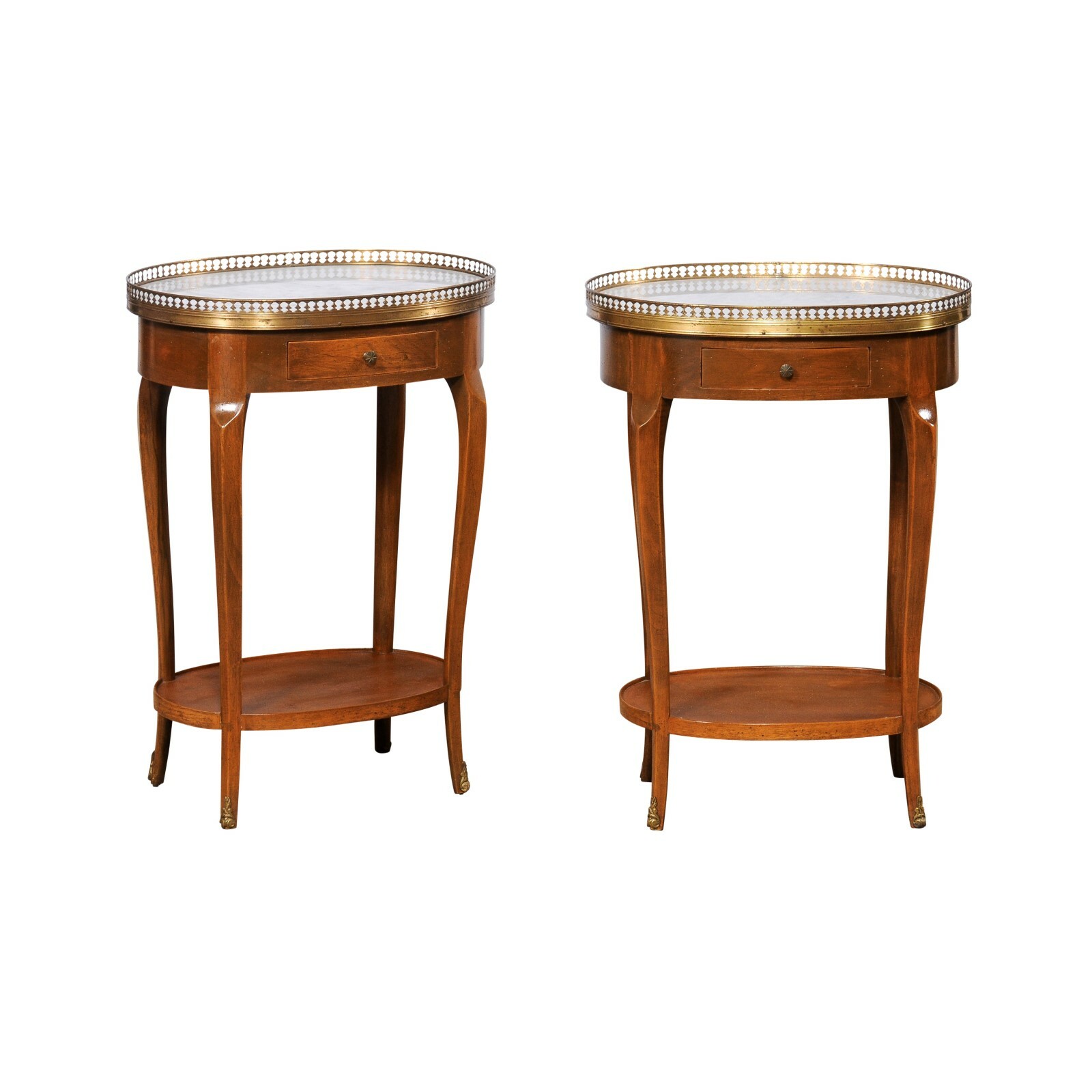 French Oval Side Tables w/Marble & Brass