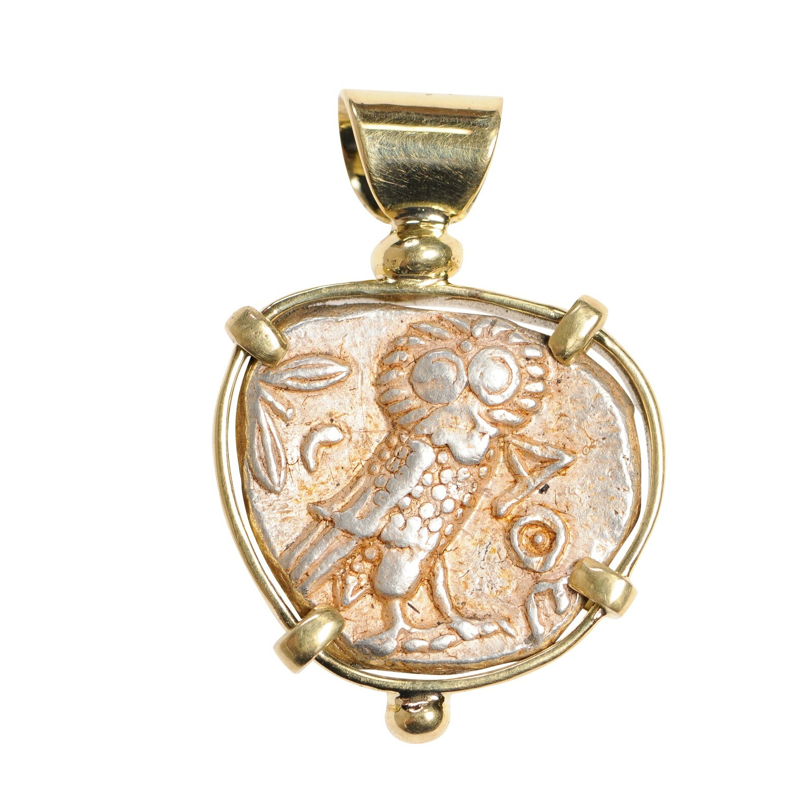 Owl & Athena Coin Pendant in 18kt Gold