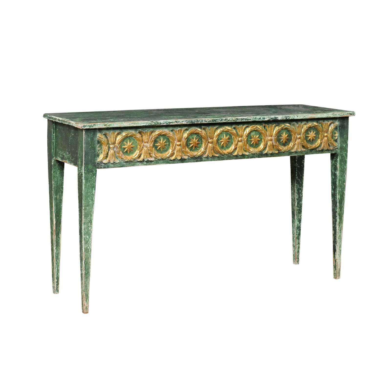 Spanish Console Table, Green w/Gold Accents