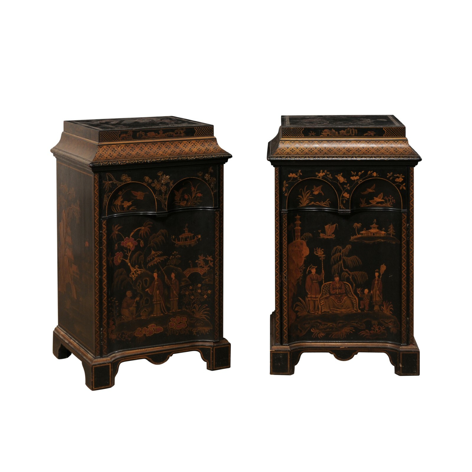 Pair 1920's Chinoiserie Painted Cabinets