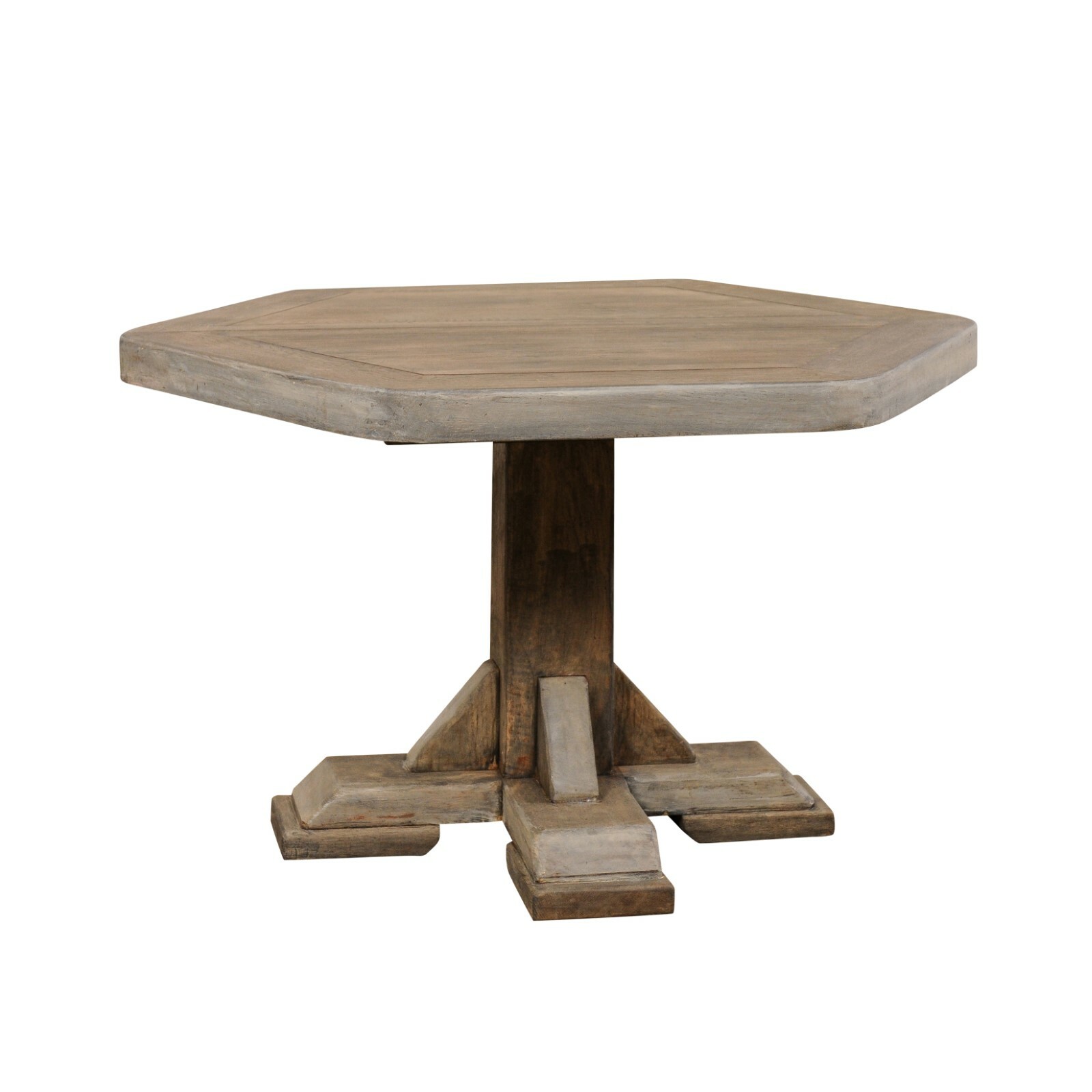European Hexagonal Wooden Table, Mid 20th c