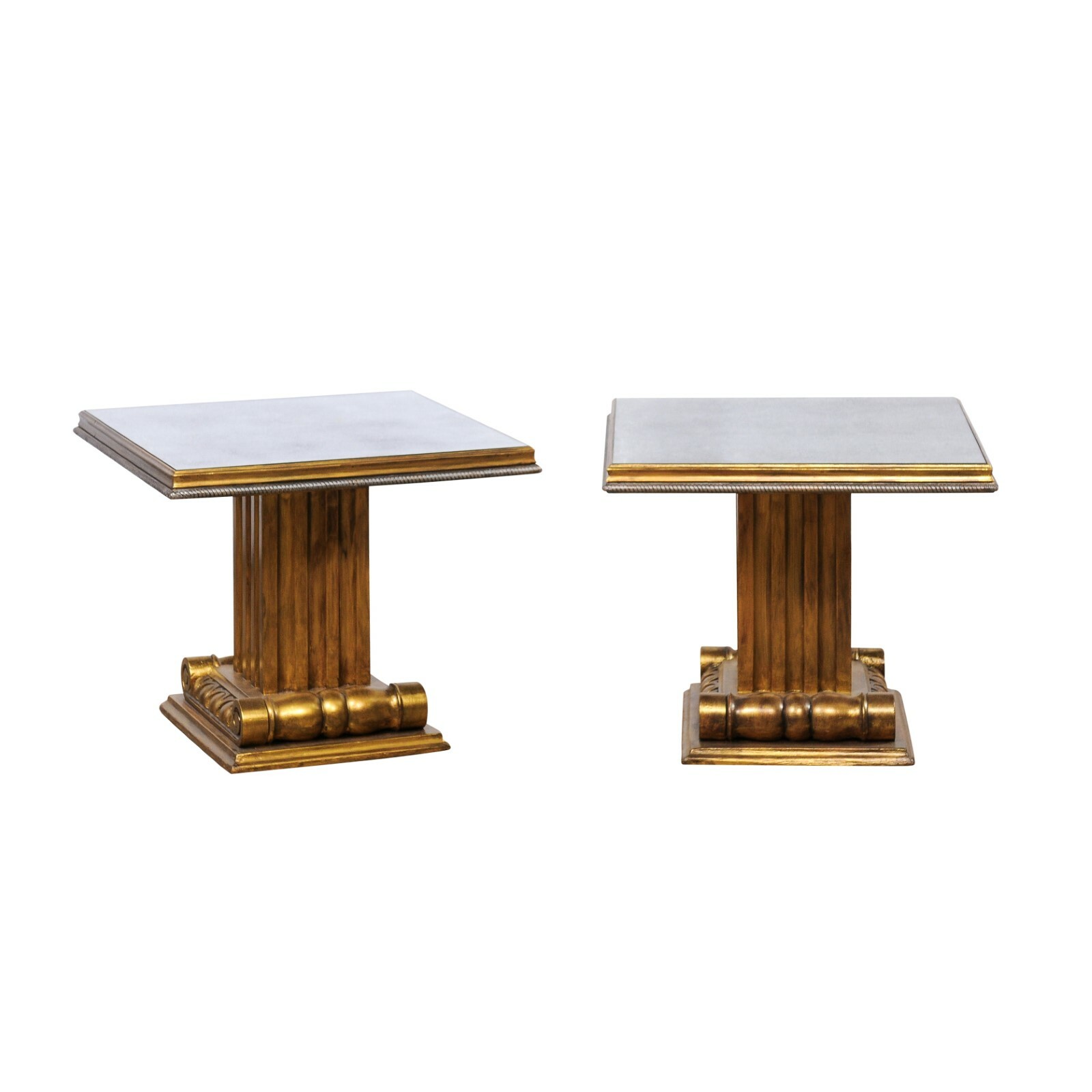 French Gold & Mirror Pedestal Side Tables