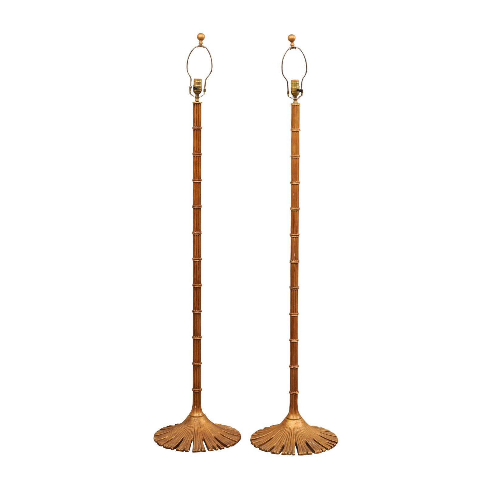 Pair Chapman Bamboo Style Brass Floor Lamps