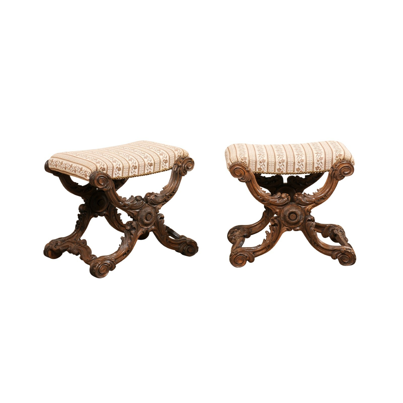 French Ornately-Carved Stools, Circa 1880's