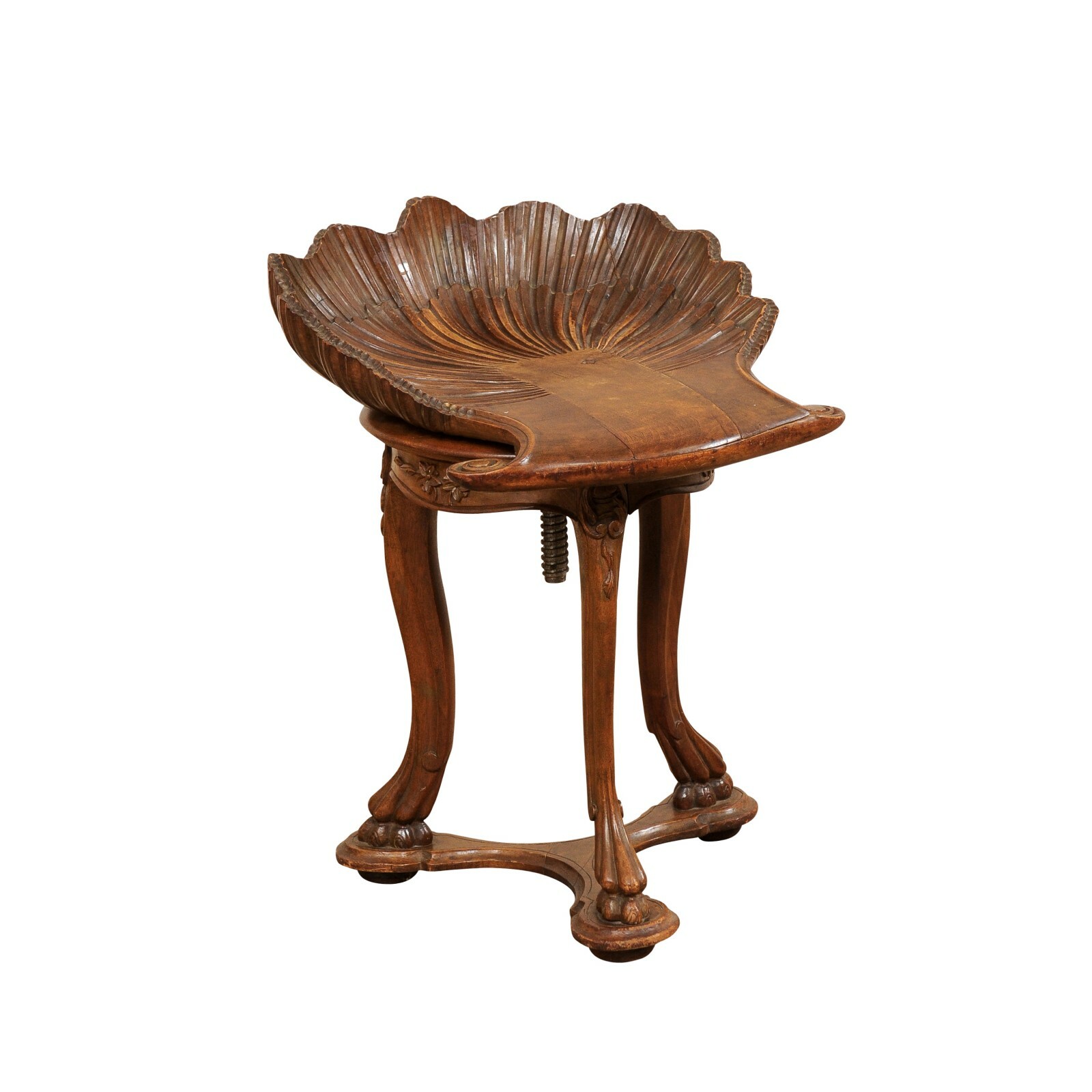 Italian Grotto Stool w/Carved-Shell Seat
