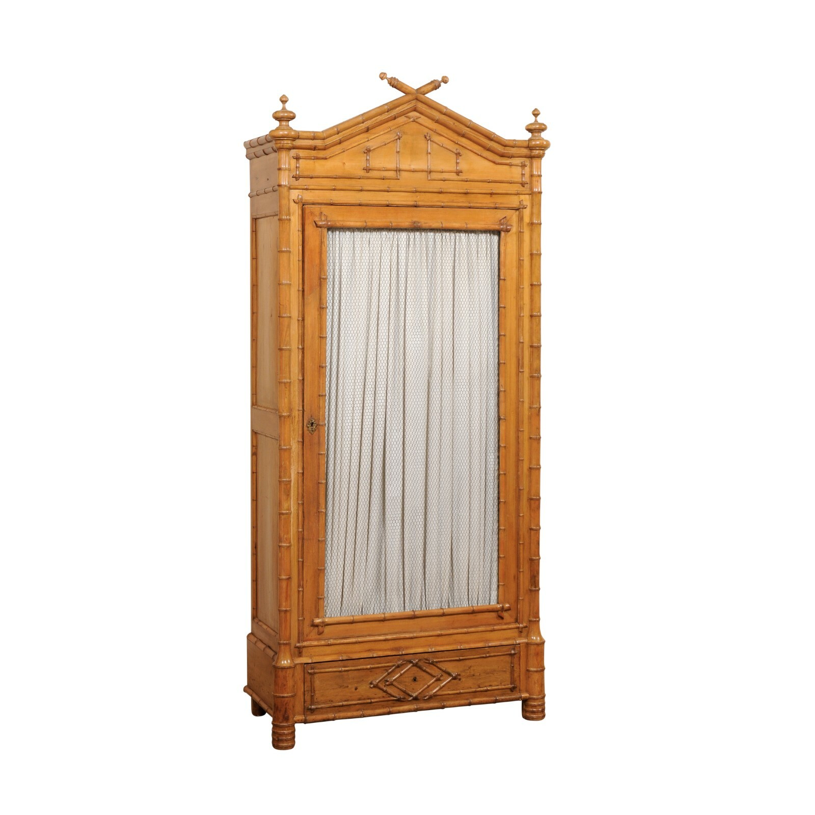Antique English Tall Faux Bamboo Cabinet