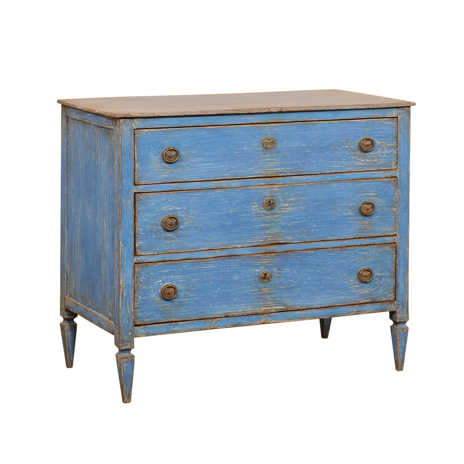 French Early 20th C. Wood Chest in Blue